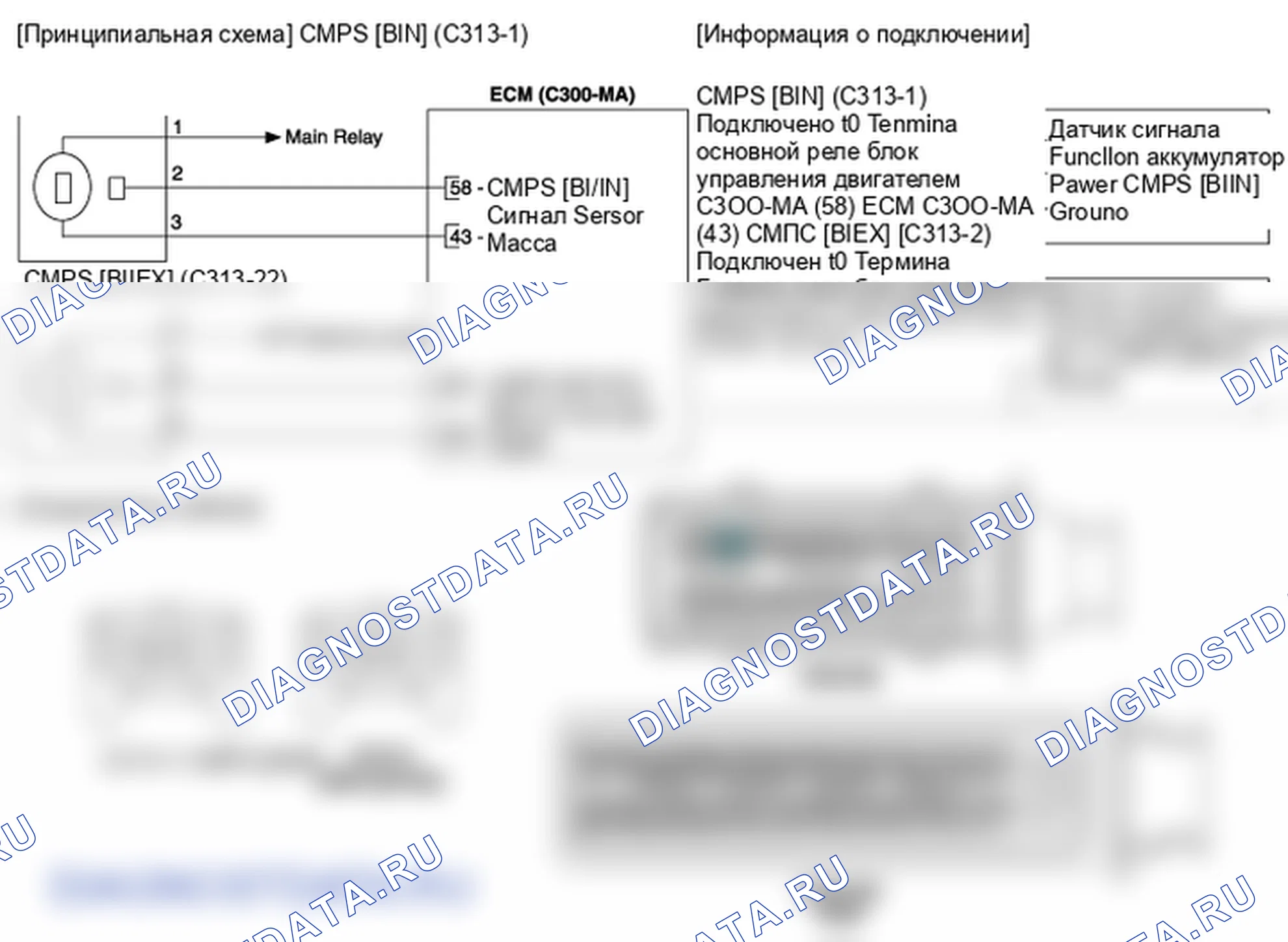 Фрагмент электросхемы: Датчик положения распределительного вала (CMPS). Hyundai ix35 EL