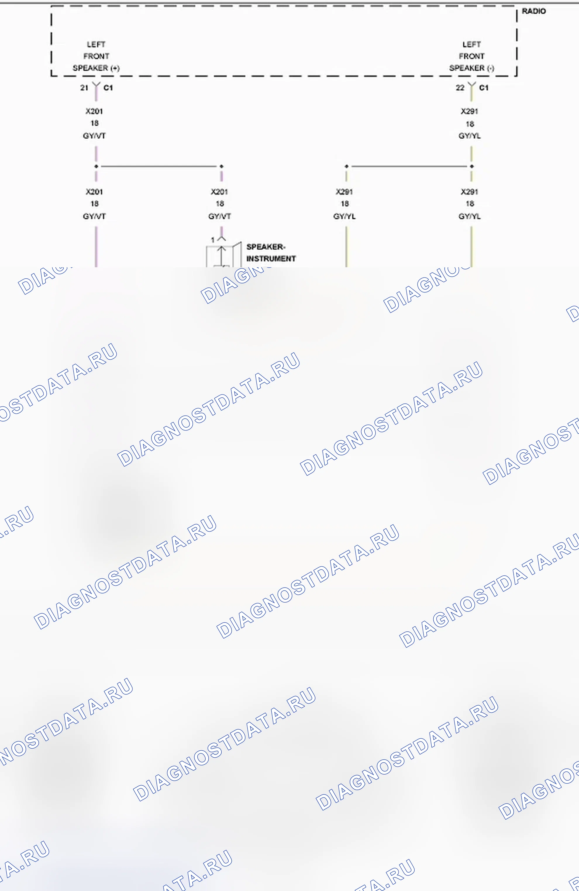 Рис. 115: B1401-передний ВЫХОДНАЯ ЦЕПЬ ЛЕВОГО АУДИОДИНАМИКА. Chrysler Town & Country V рестайлинг