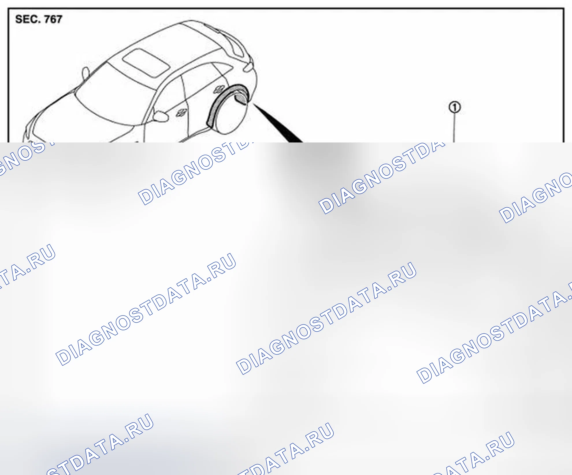Рис. 31: ПРОТЕКТОР ЗАДНЕГО КОЛЕСНОГО ДОМИКА: Вид в разобранном виде. Infiniti FX35 II