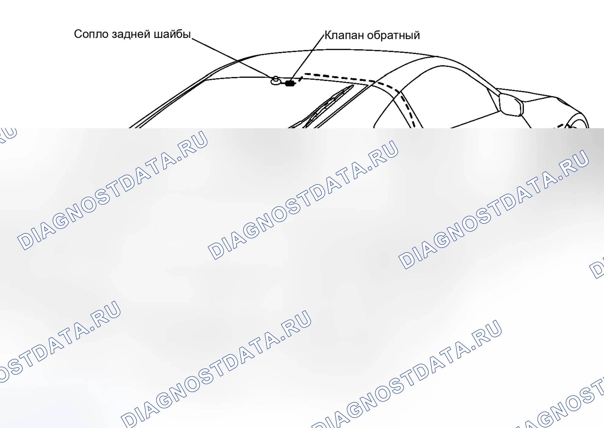 Рис. 110: РАСПОЛОЖЕНИЕ ТРУБОК ОМЫВАТЕЛЯ. Nissan 350Z I