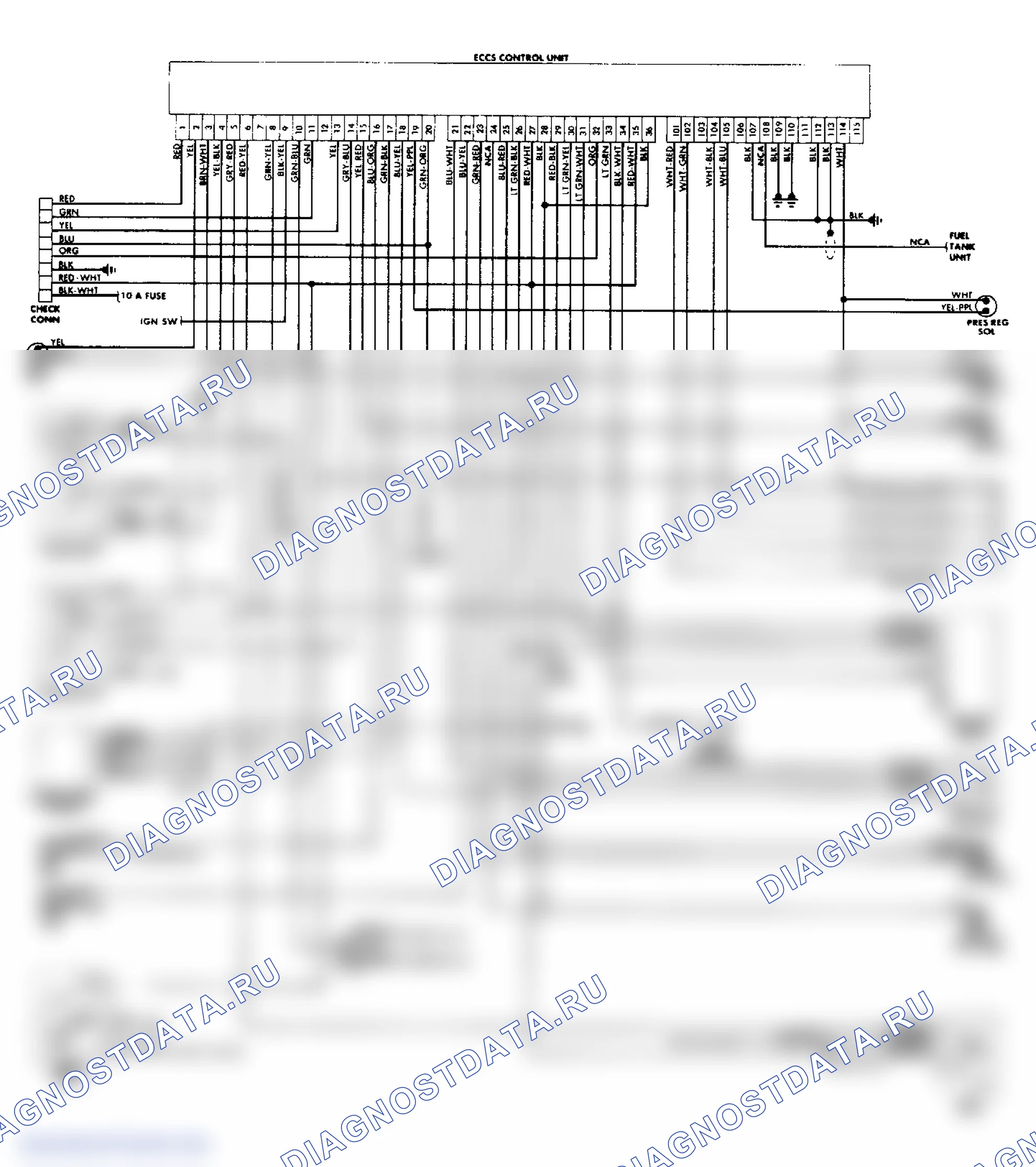Рис. 189: Схема электропроводки ECCS вагона Stanza. Nissan Stanza II