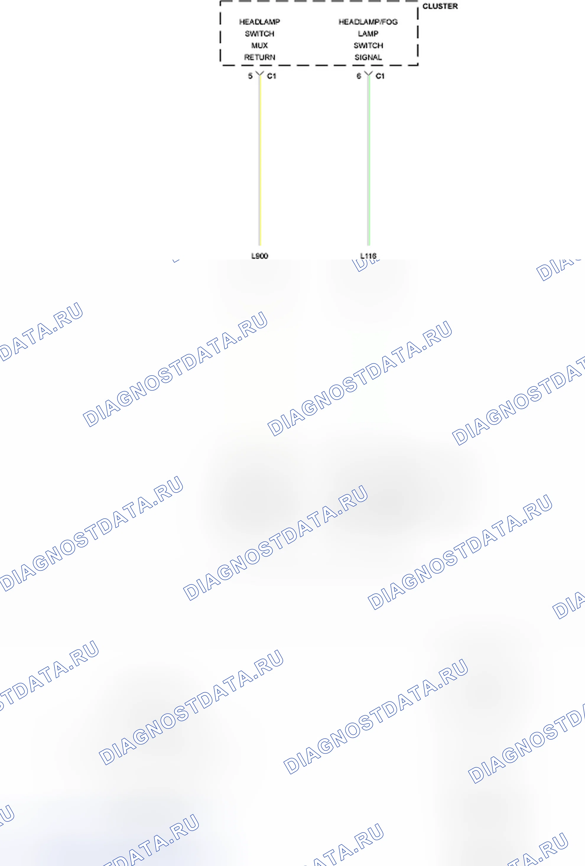 Рис. 505: B1607-НИЗКИЙ УРОВЕНЬ ВО ВХОДНОЙ ЦЕПИ ПЕРЕКЛЮЧАТЕЛЯ ФАРЫ. Dodge Grand Caravan V
