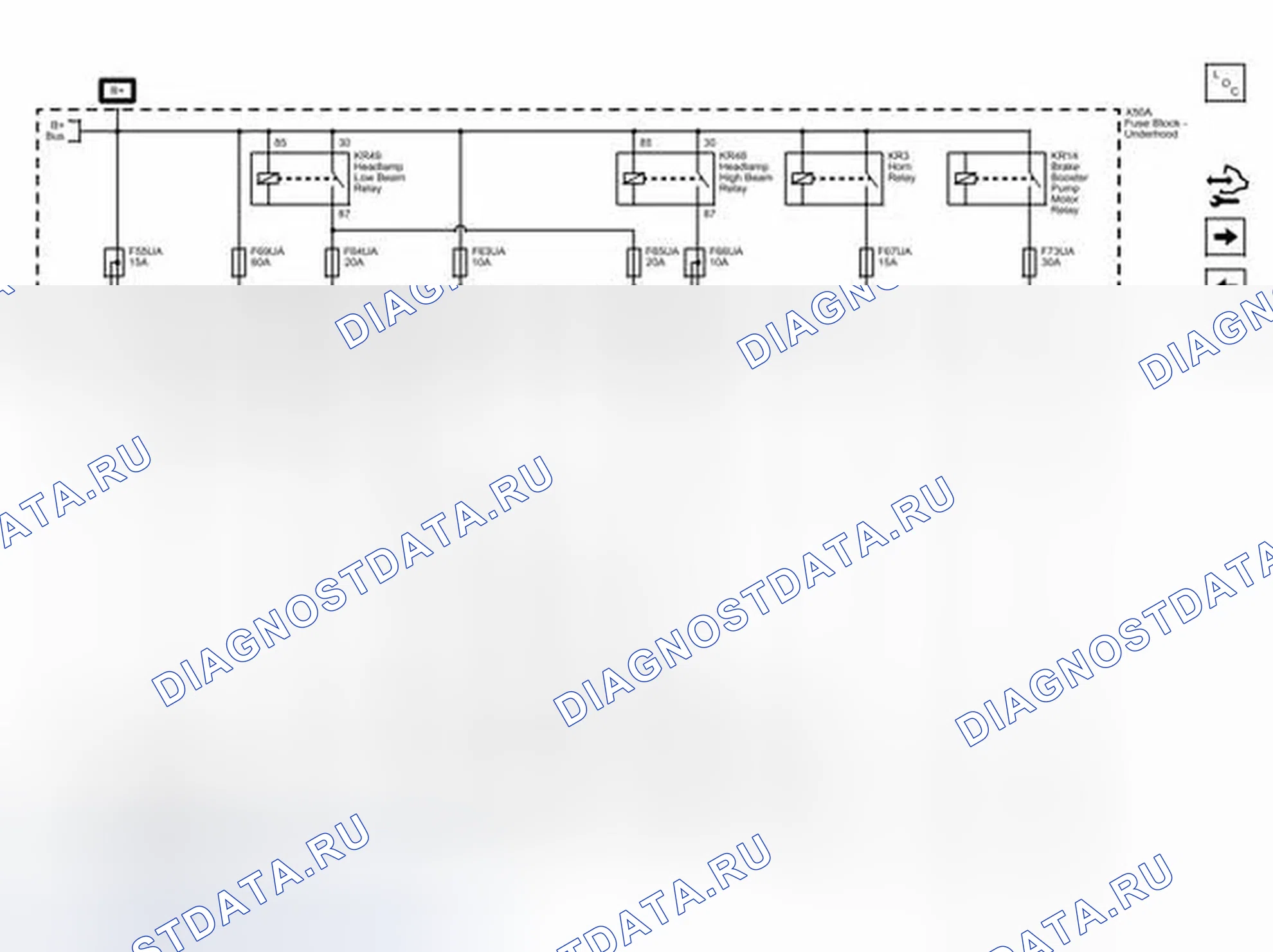 Рис. 96: F55UA, F63UA, F64UA, F65UA, F66UA, F67UA, F69UA и F73UA Предохранители. Cadillac ATS I