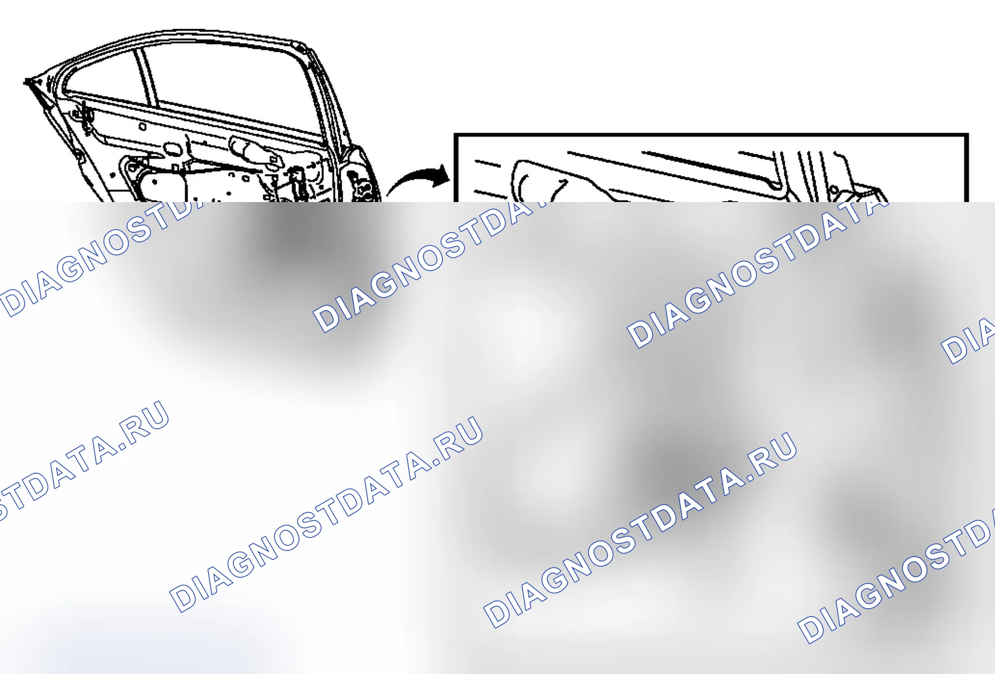 Рис. 11: Замена переднего нижнего канала окна задней боковой двери. Pontiac G6 I final