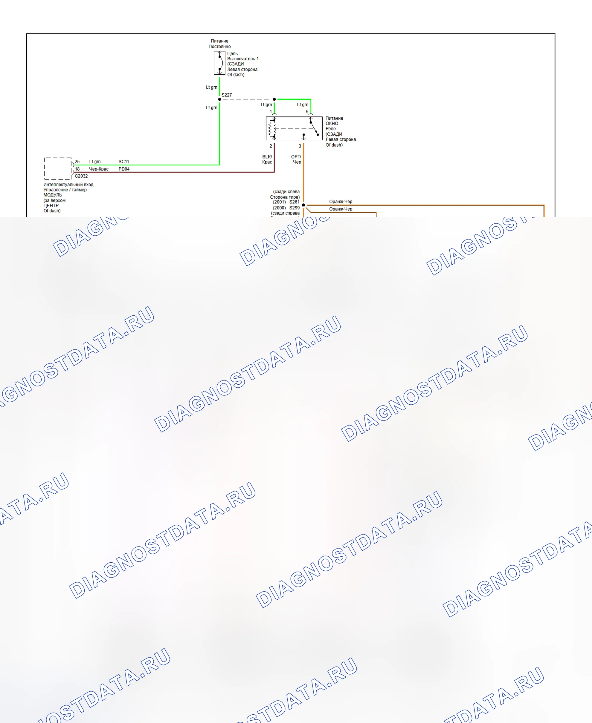 Рис. 8: Схема подключения системы электроокон (2000-2001 сельчанин). Hyundai Porter II