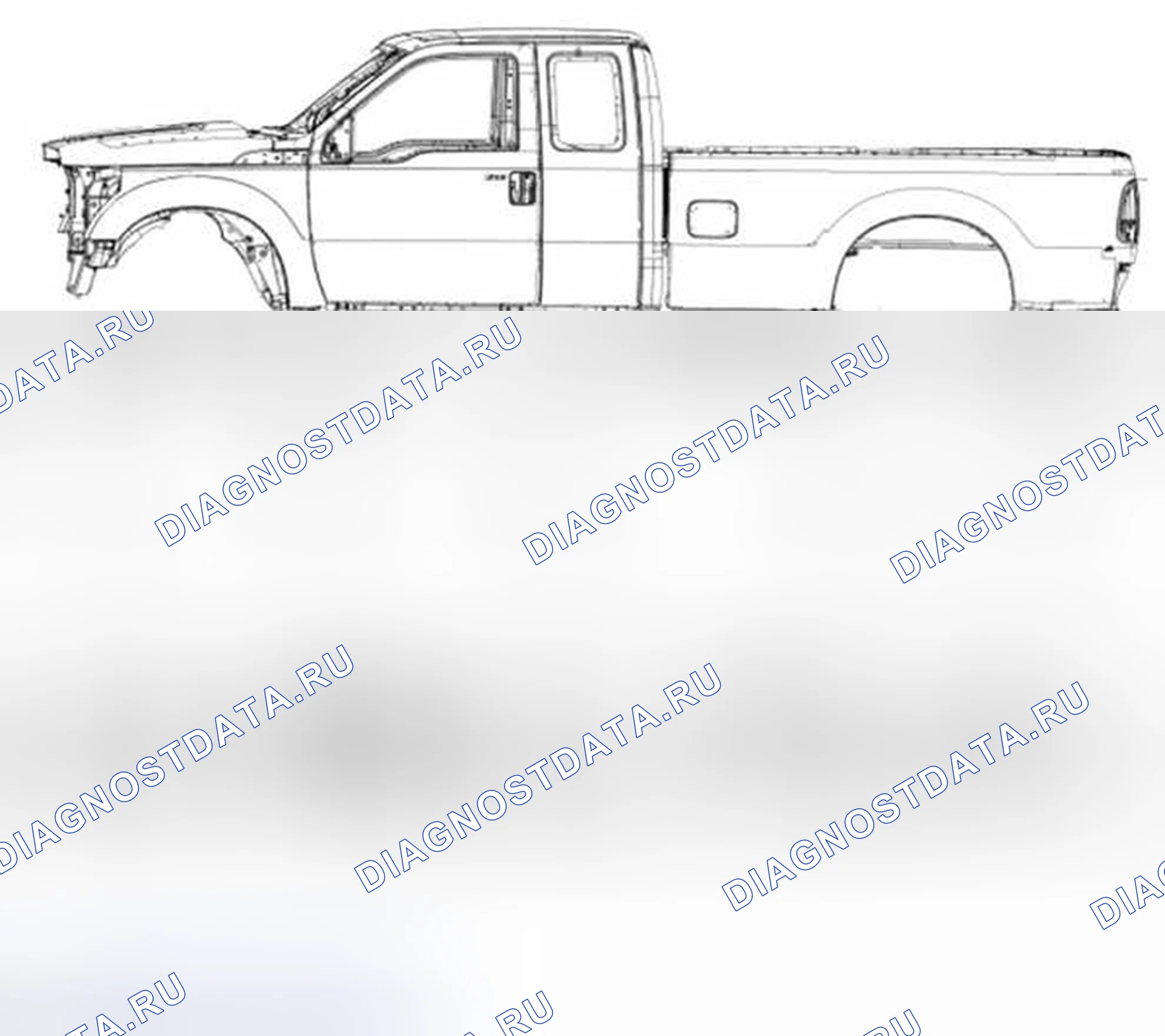 Рис. 96: Базовая высота рамы - пикап, колесная база 3 607 мм (142 дюйма). Ford Pickup F250 Super Duty II