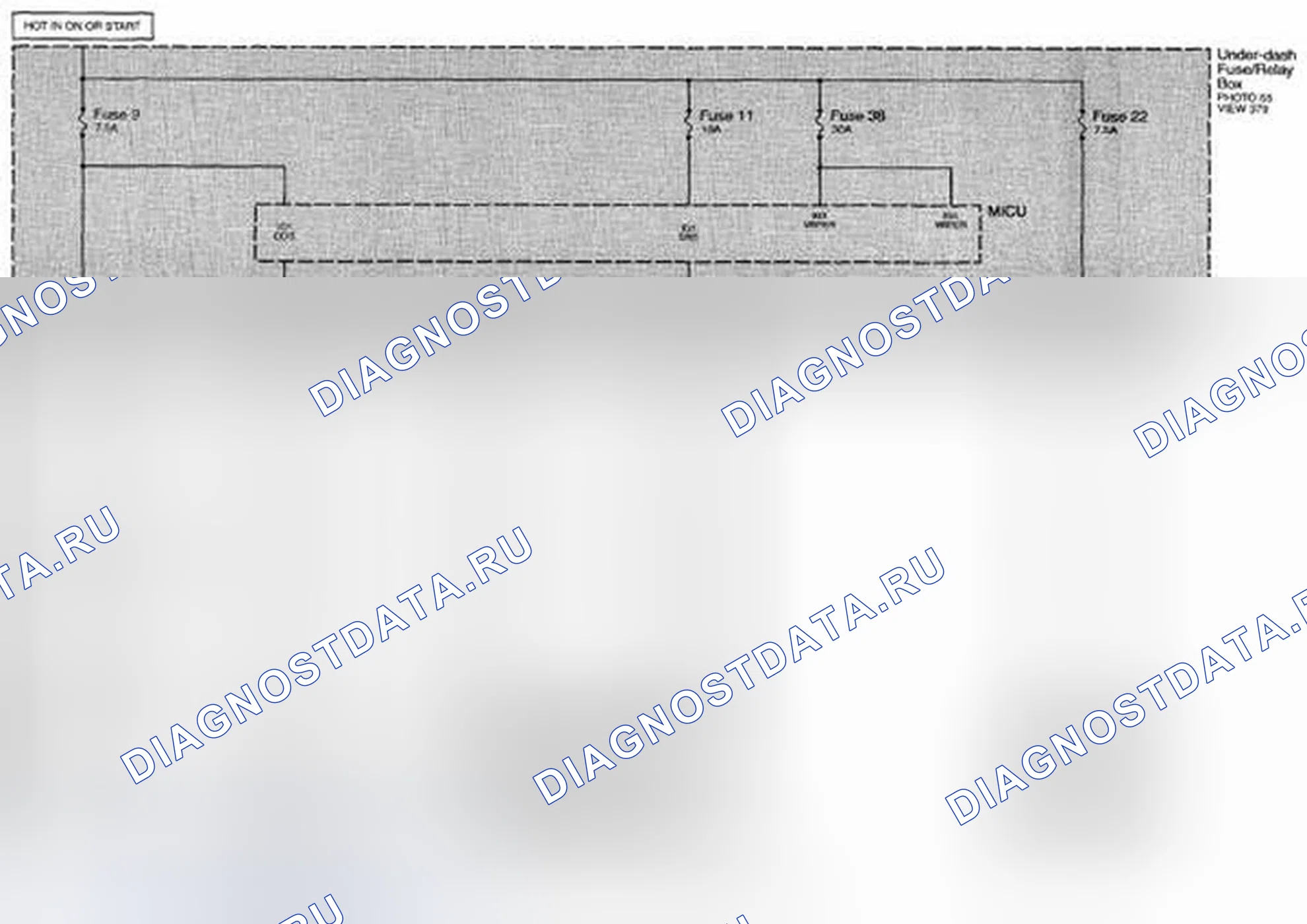 Рис. 158: Блок предохранителей / реле Under-Dash - Принципиальная схема предохранителей 9, 11, 22 и 38 (стр. 10-32). Honda Pilot II
