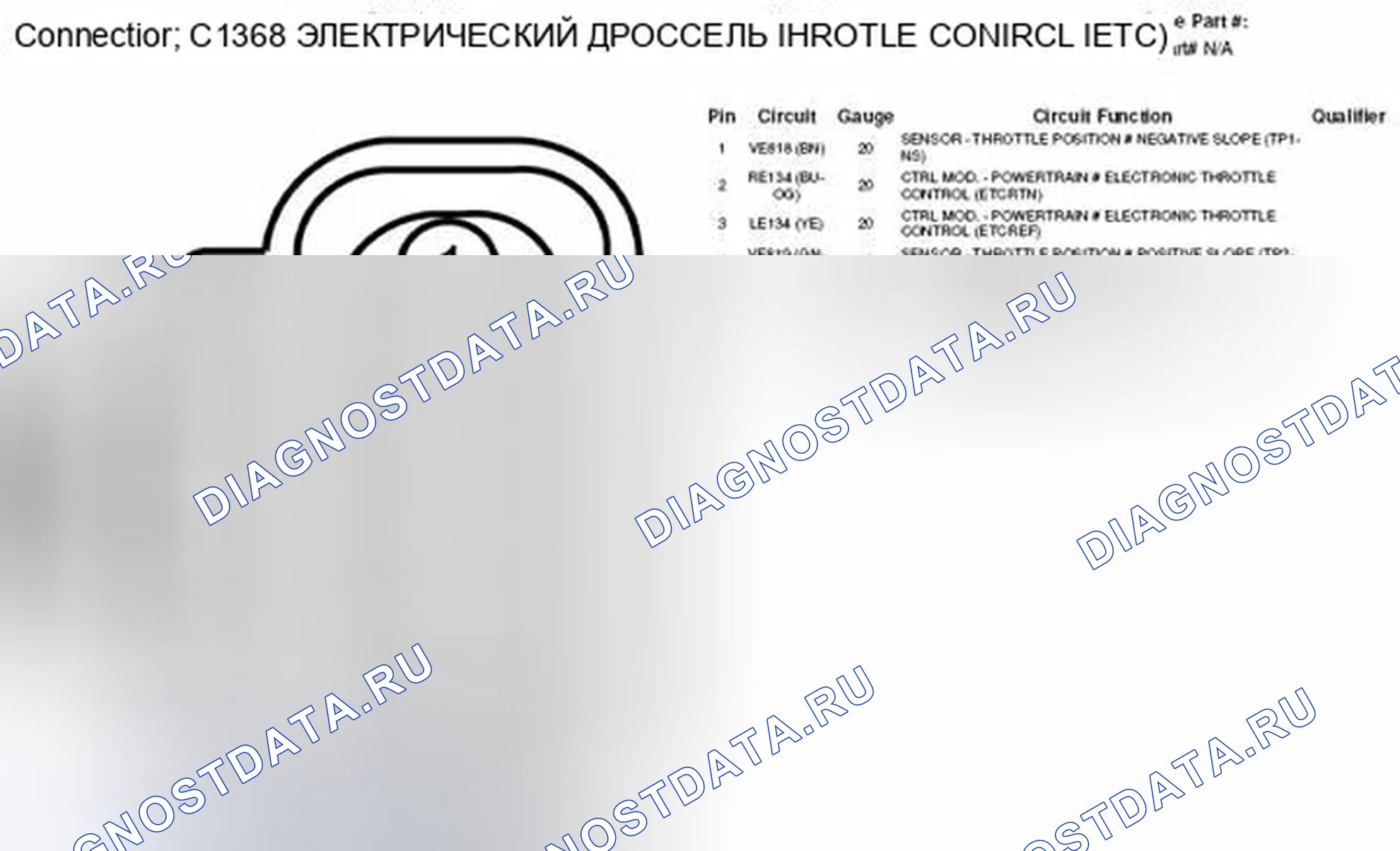 Рис. 216: Вид с торца электронного разъема управления дроссельной заслонкой (C1368). Ford Taurus X I