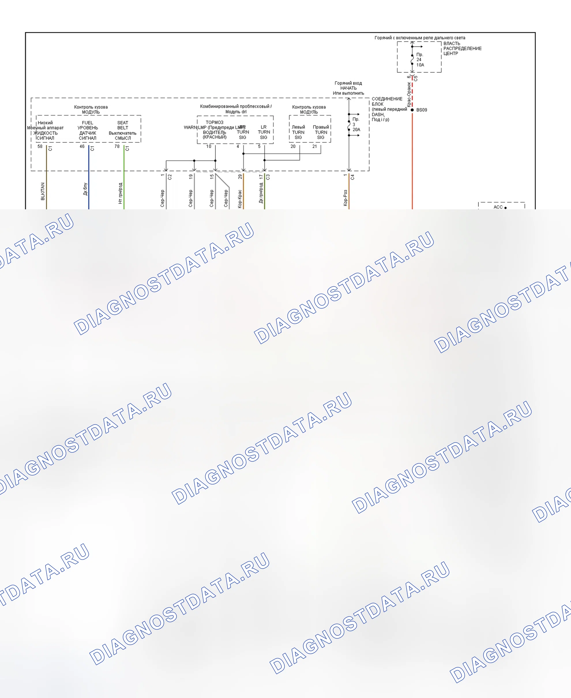 Рис. 14: Схема подключения аналоговой приборной панели (2 из 2). Dodge Grand Caravan III