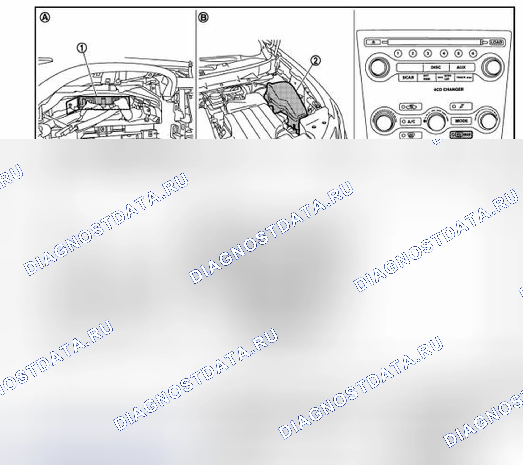 Рис. 12: БЕЗ СИСТЕМЫ BOSE: расположение компонентов. Nissan Murano Z51 рестайлинг 2