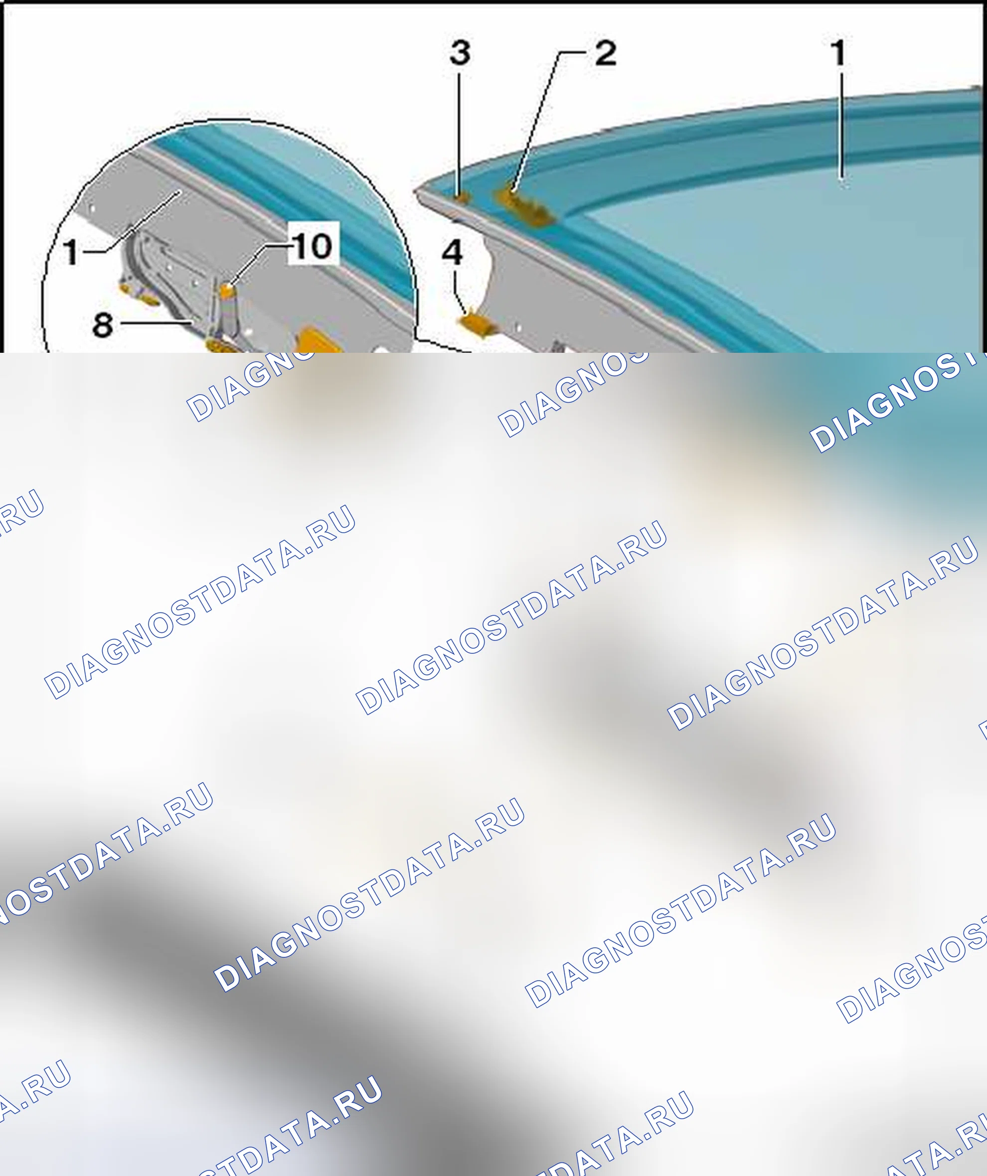 Рис. 45: СТЕКЛЯННАЯ ПАНЕЛЬ, УСТАНОВКА. Volkswagen Eos I