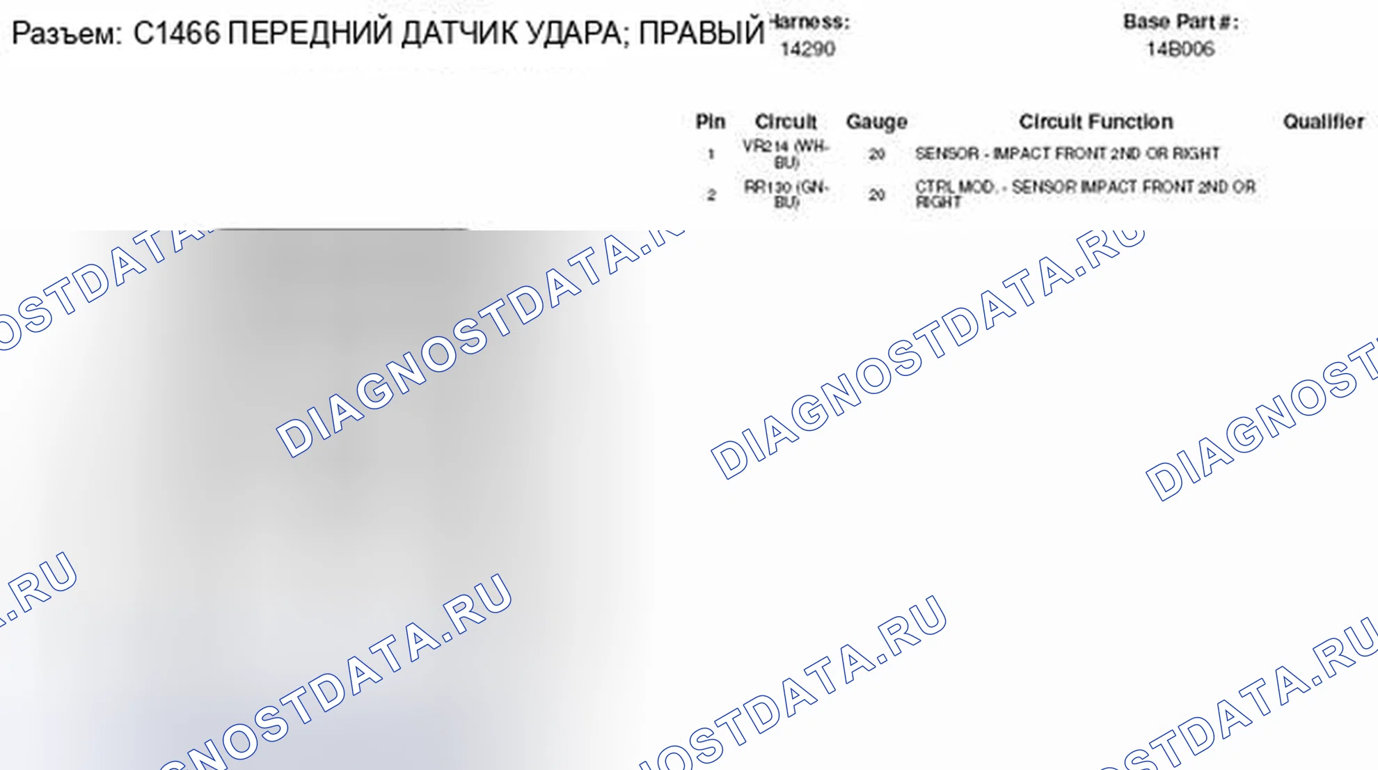 Рис. 223: Вид с торца разъема датчика удара справа (C1466). Hyundai Lafesta I рестайлинг