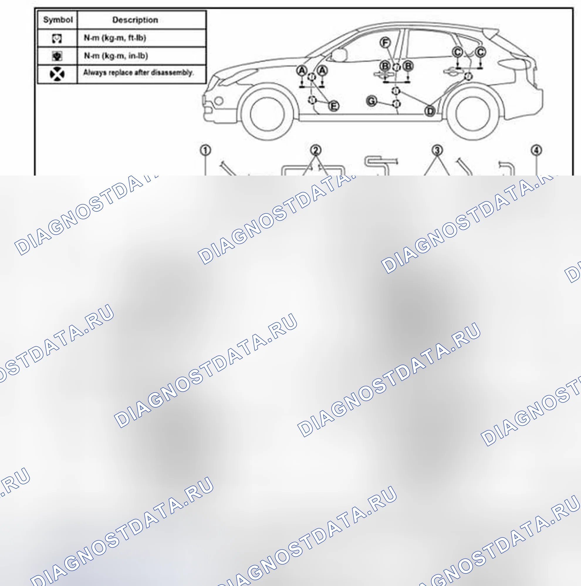 Рис. 74: ДВЕРЬ В СБОРЕ: Регулировка. Infiniti EX35 I