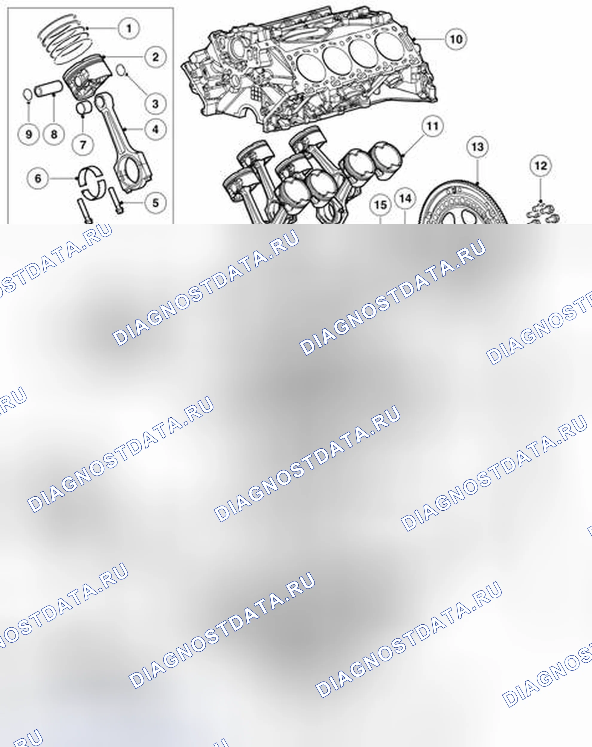 Рис. 301: КОМПОНЕНТЫ БЛОКА ЦИЛИНДРОВ. Land Rover Range Rover L322