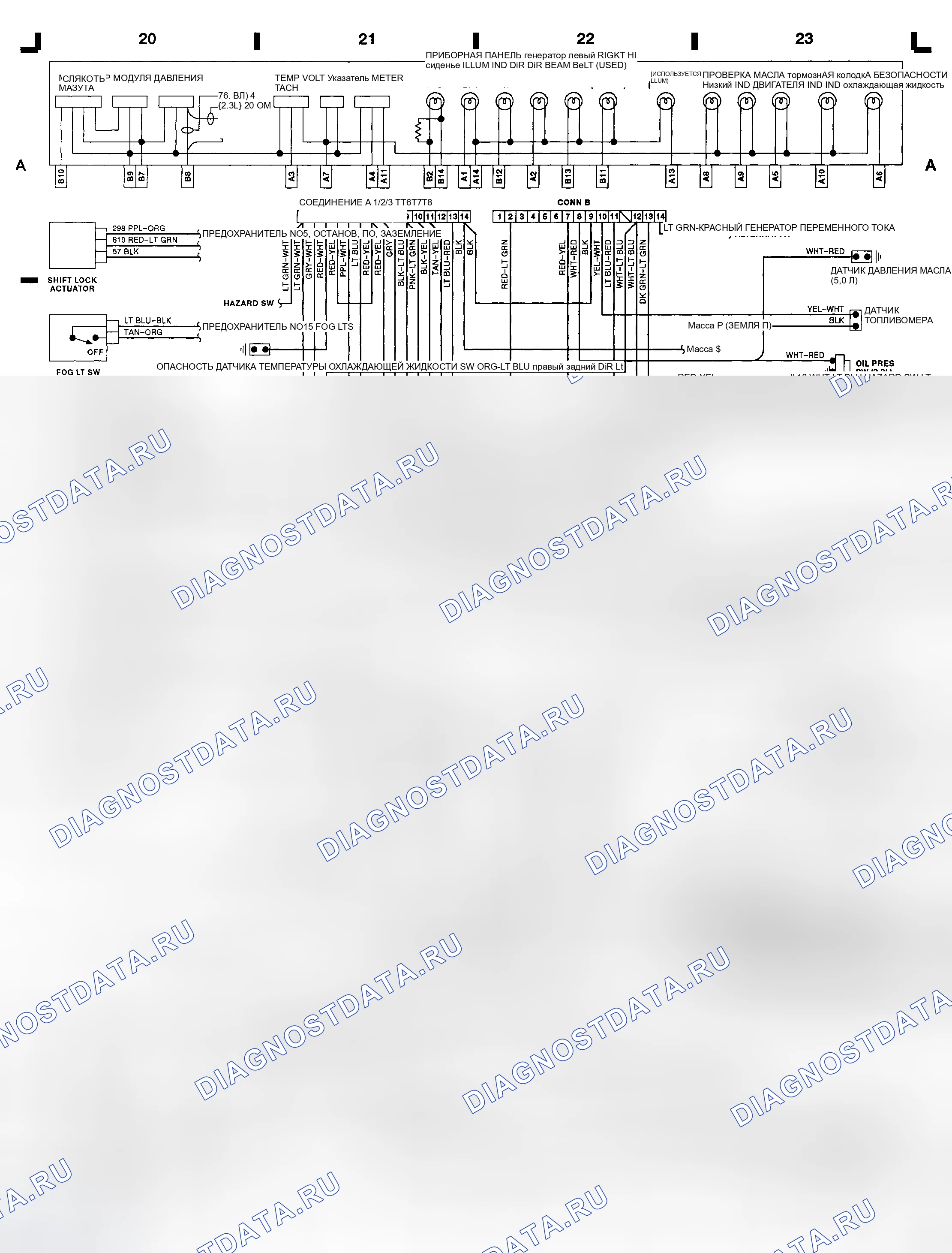 Рис. 20: Приборная панель (Mustang, Grid A 20-23). Mazda 121 II