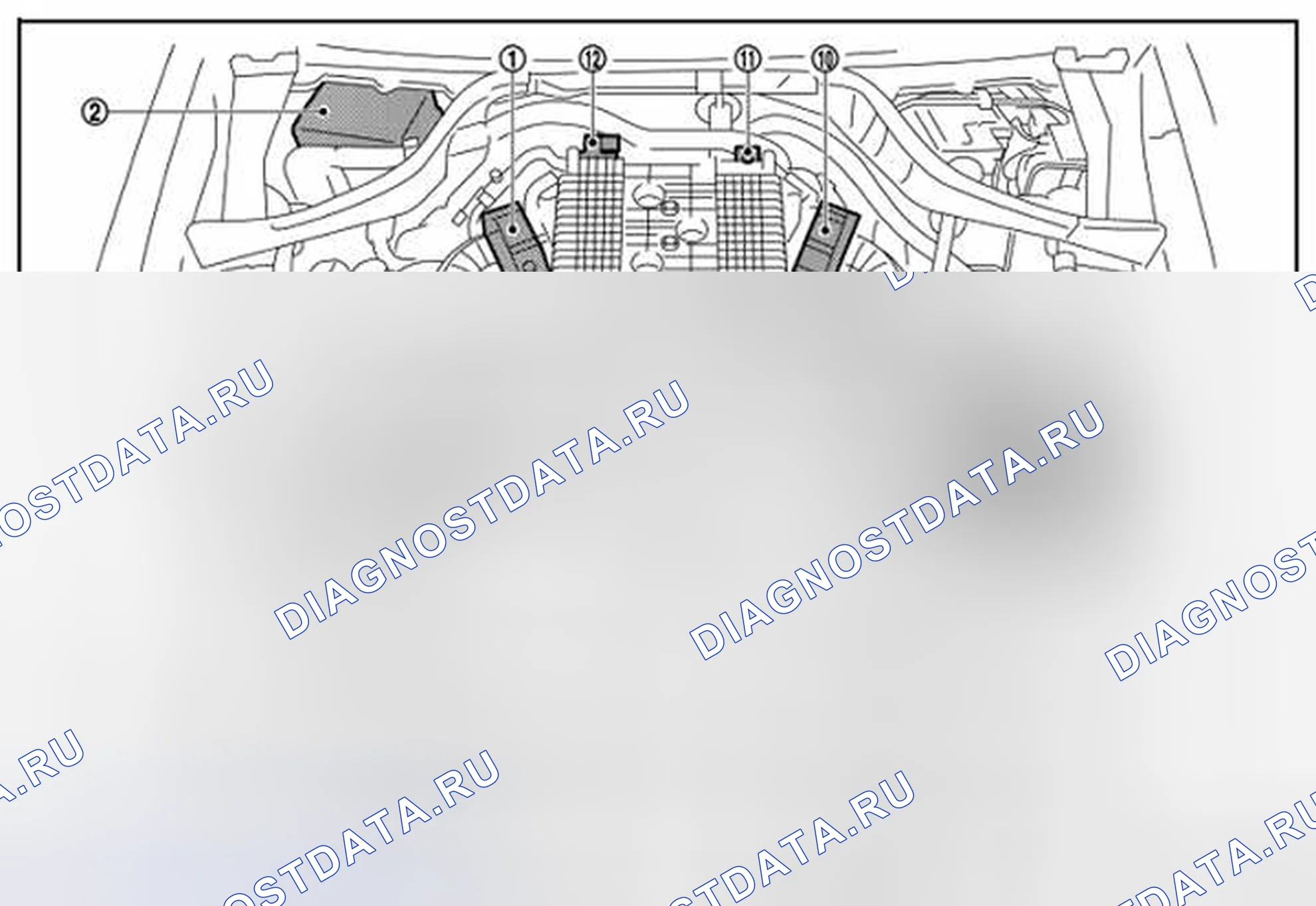 Рис. 57: СИСТЕМА УПРАВЛЕНИЯ ДВИГАТЕЛЕМ: Расположение составных частей. Infiniti Q70 I рестайлинг