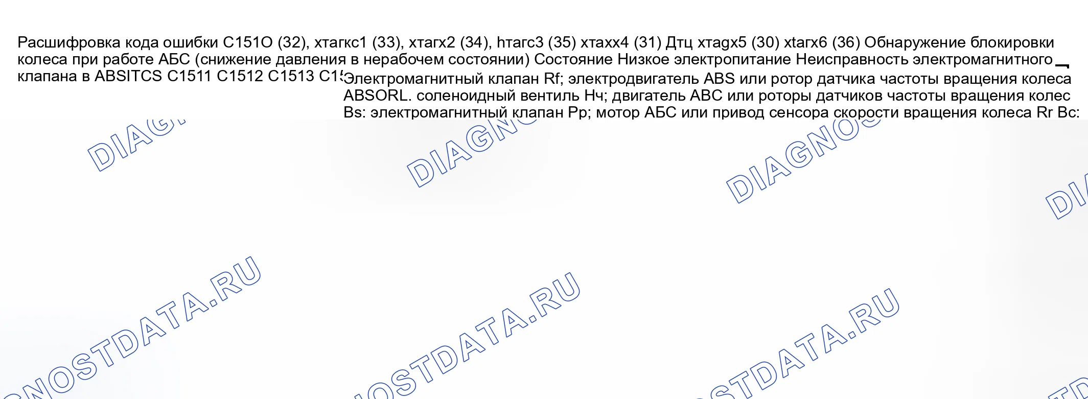 Рис. 23: расшифровка кода ошибки C1510 (32), C1511 (33), хтагx2 (34), C1513 (35): ЭЛЕКТРОМАГНИТНЫЙ КЛАПАН, ДВИГАТЕЛЬ ABS ИЛИ КОЛЕСО-СКОРОСТЬ SEN C1512. Mazda MPV II рестайлинг