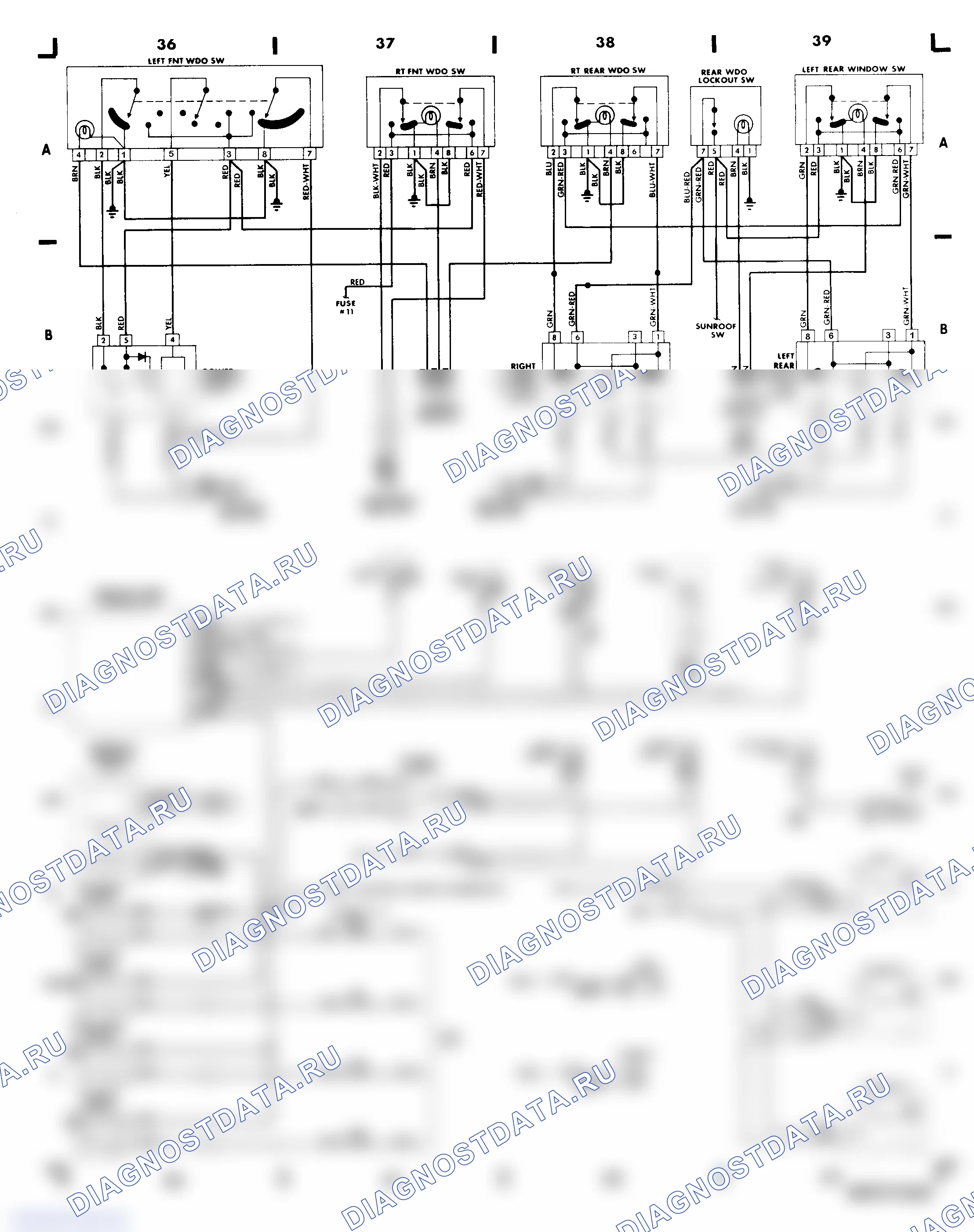 Burglar Alarm, Interior Light, Power Window (Grid 36-39). Saab 9000 I