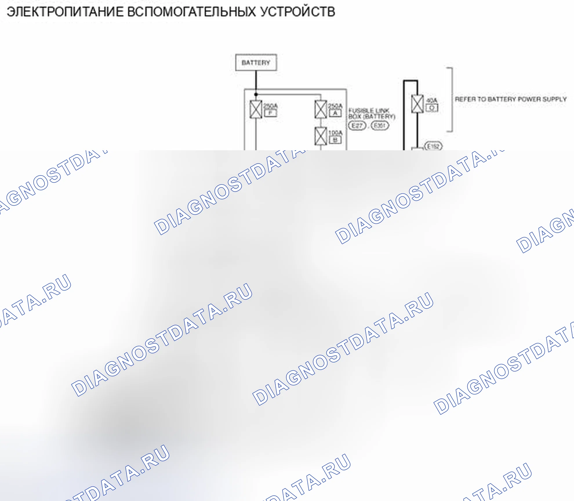 Рис. 180: электросхема - ЭЛЕКТРОПИТАНИЕ ВСПОМОГАТЕЛЬНЫХ УСТРОЙСТВ. Nissan Pathfinder IV рестайлинг