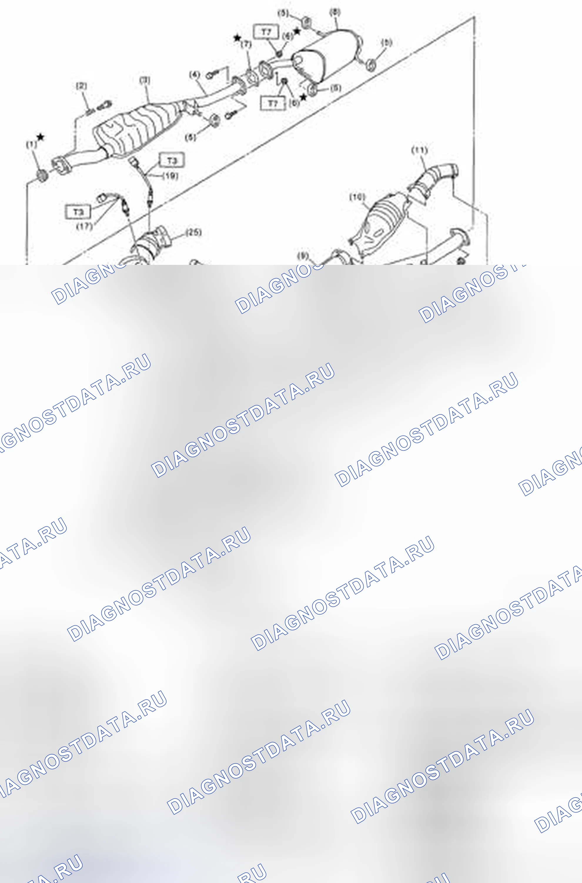 Рис. 3: Идентификация компонентов выхлопной системы. Subaru Impreza GD/GC/GG рестайлинг 2