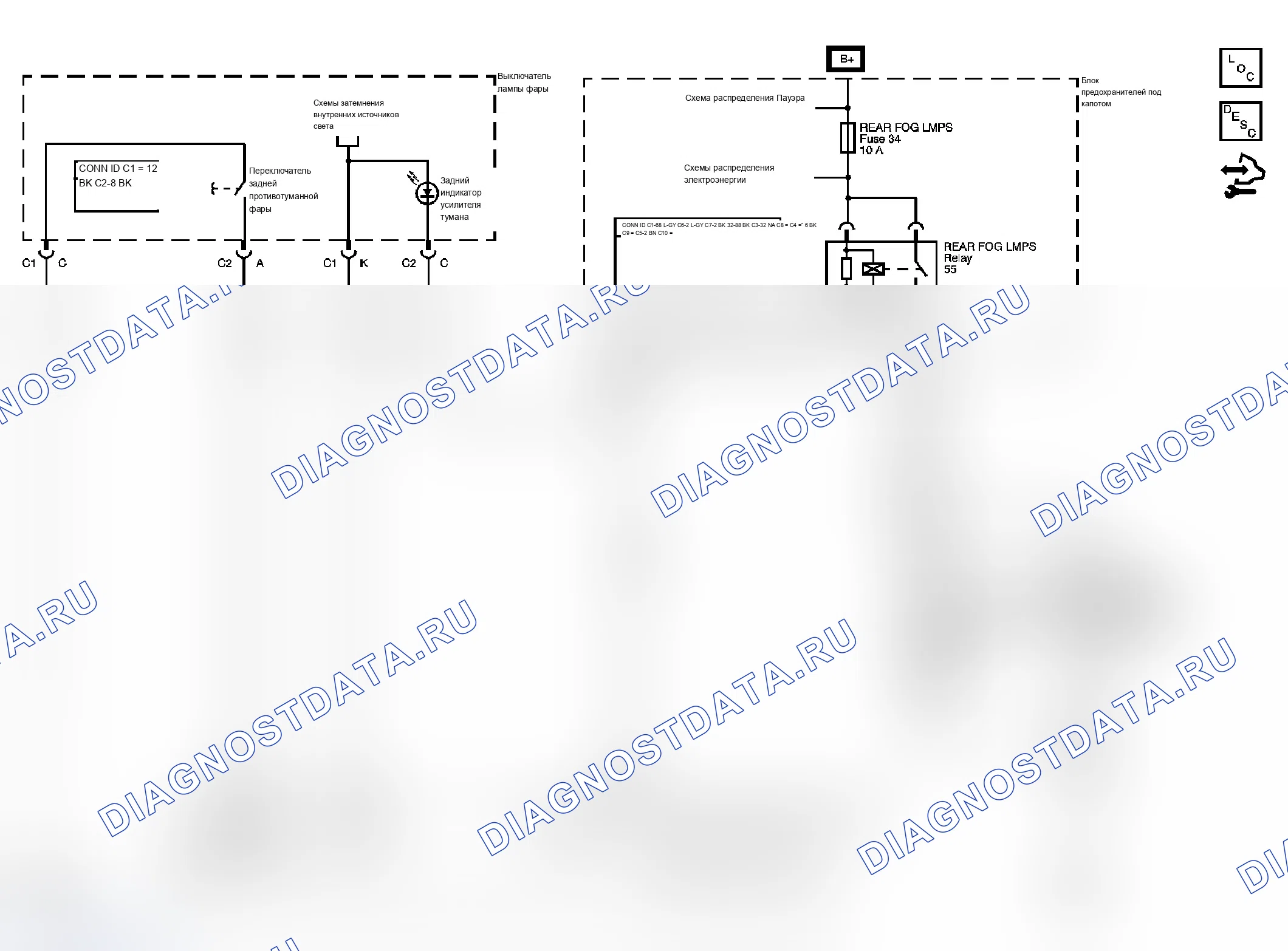 Рис. 3: Схема противотуманных фар. Chevrolet RV Cutaway G3500 
