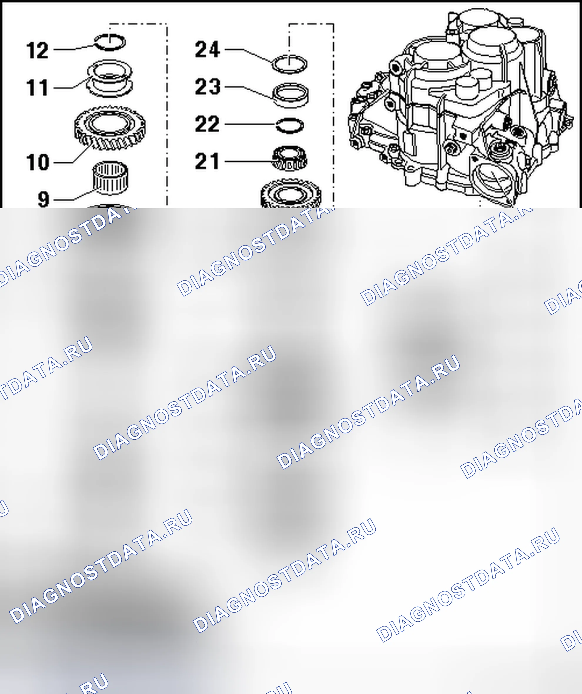 Рис. 8: ВЫХОДНОЙ ВАЛ 5TH / 6TH И ШЕСТЕРНИ ЗАДНЕГО ХОДА. Volkswagen Passat B6