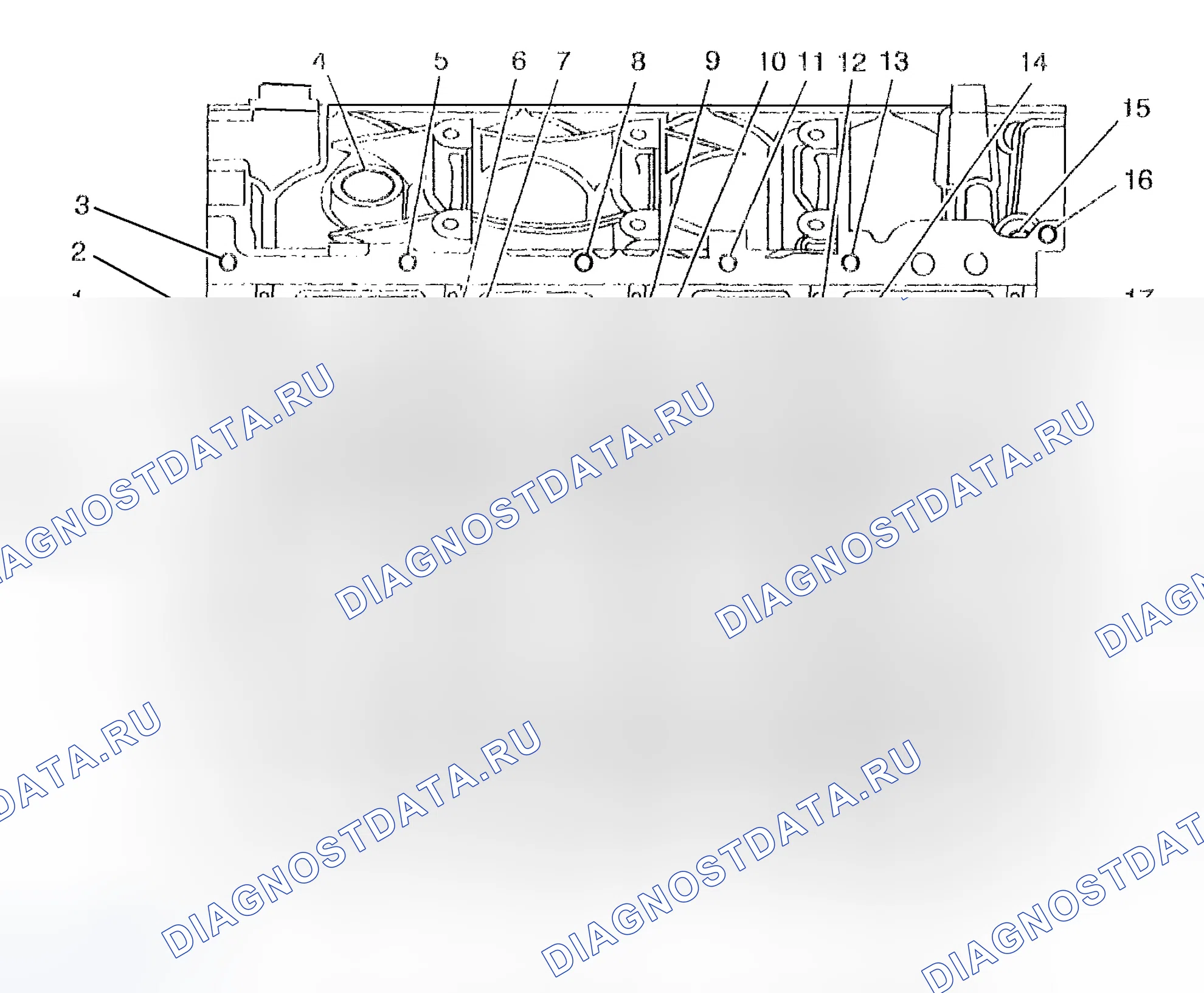 Рис. 12: Блок цилиндров - вид снизу. Chevrolet TrailBlazer I