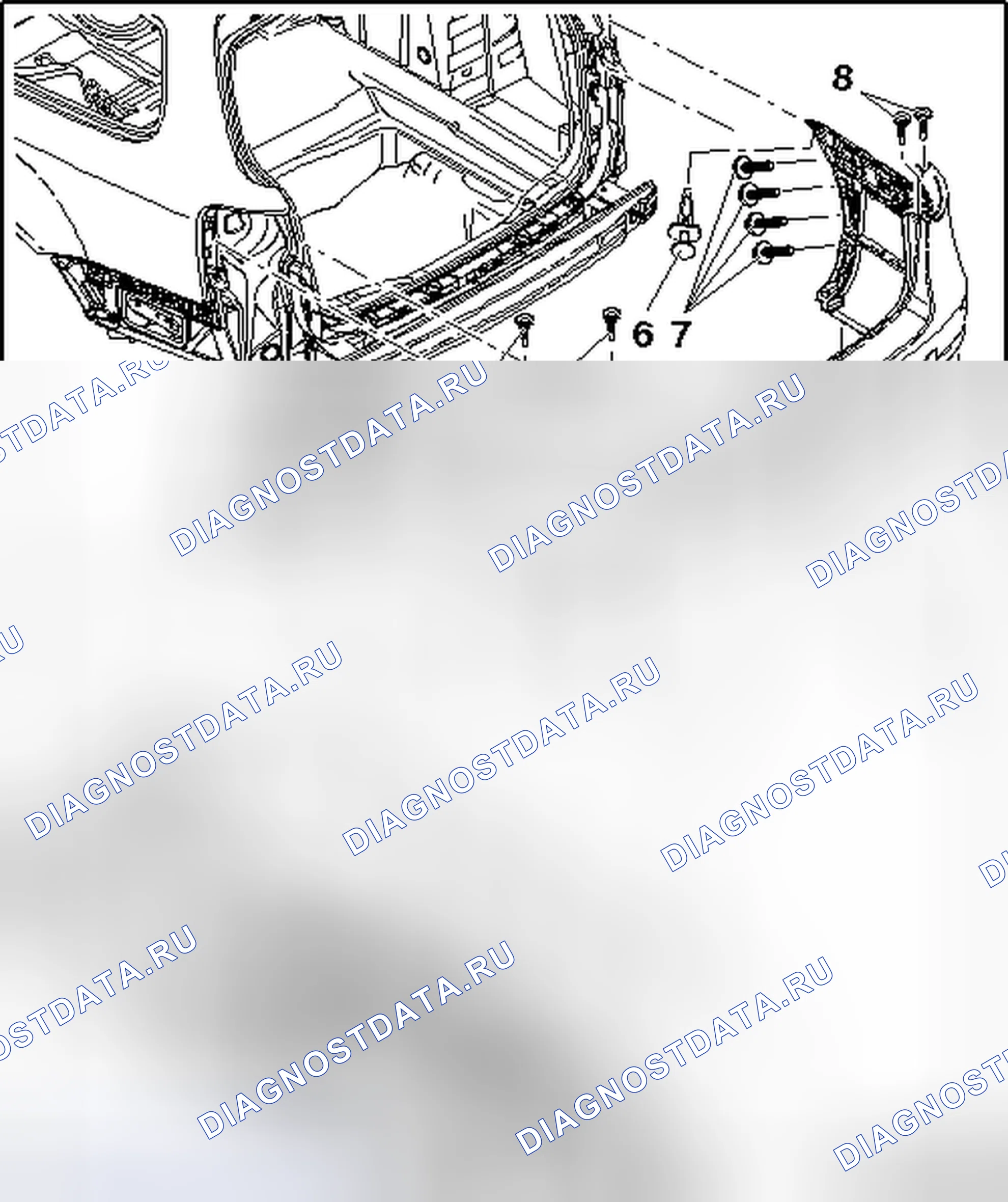 Рис. 398: ОБЗОР ЗАДНЕЙ КРЫШКИ БАМПЕРА В СБОРЕ. Volkswagen Passat B6