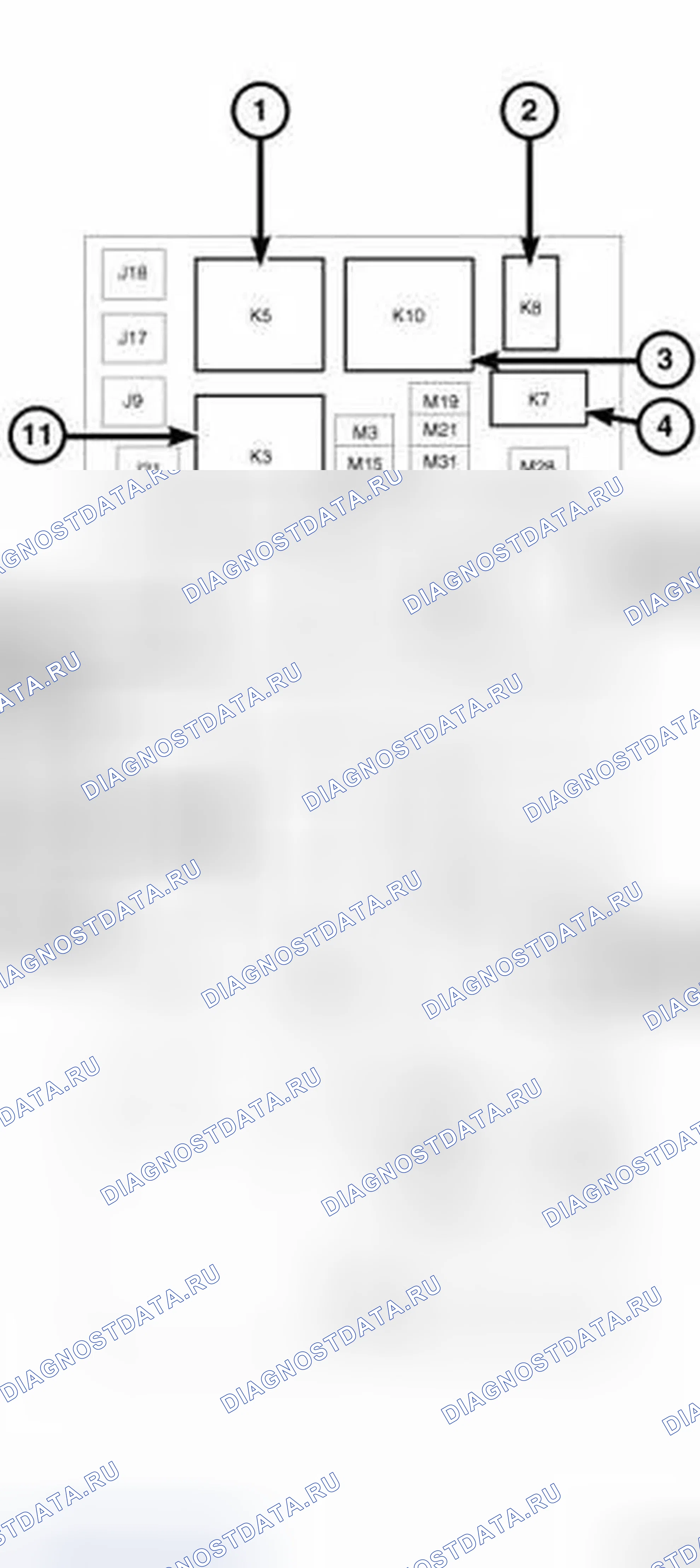 Рис. 3: ПРЕДОХРАНИТЕЛИ / ПОЛНОСТЬЮ ИНТЕГРИРОВАННЫЙ МОДУЛЬ ПИТАНИЯ (TIPM). Dodge Journey I