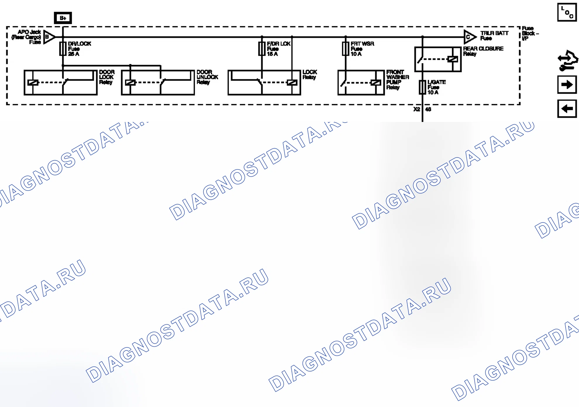 Рис. 41: Предохранители DR замок, F / DR Lck, L / GATE и WASHER. Chevrolet Captiva I рестайлинг