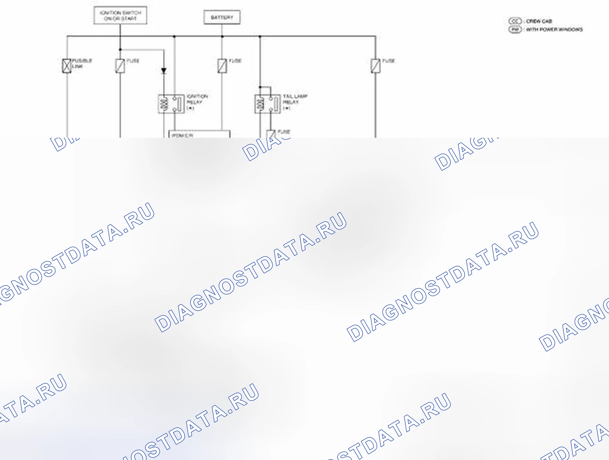 Рис. 6: Освещение - принципиальная схема (1 из 3). Nissan Frontier D40