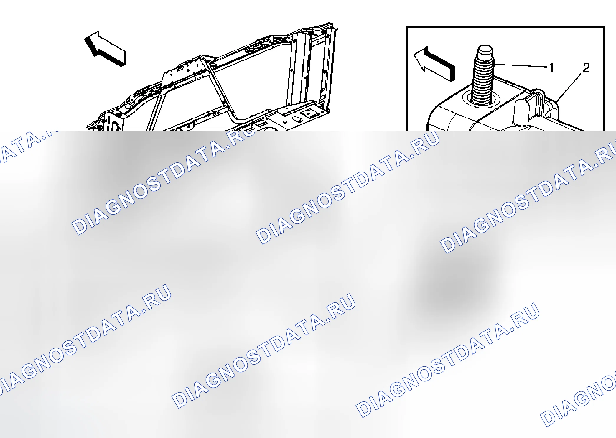Рис. 26: Замена датчика переднего конца надувного ограничителя. Chevrolet Avalanche II