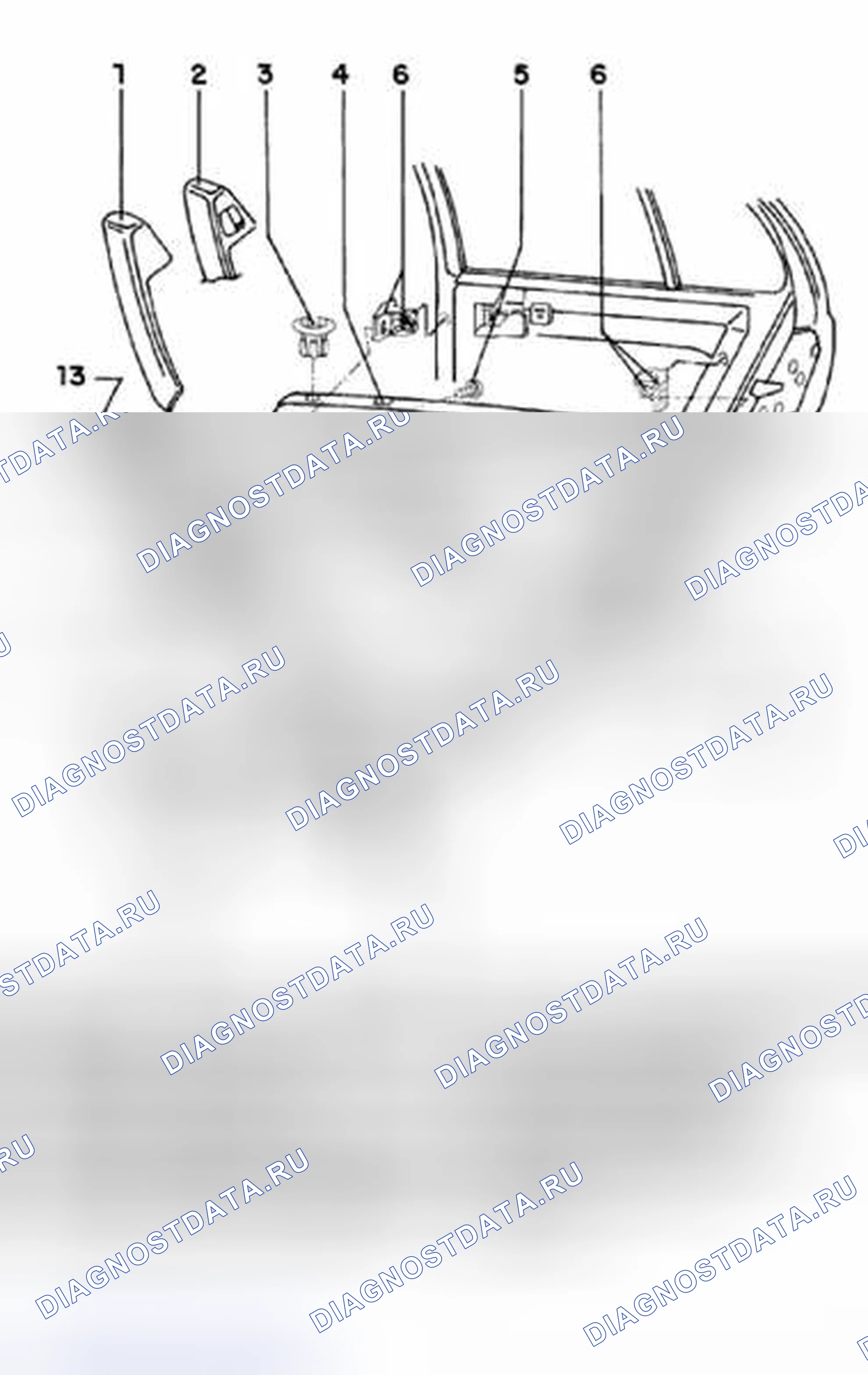 Рис. 16: Покомпонентный вид отделки задней двери. Volkswagen Golf Mk3