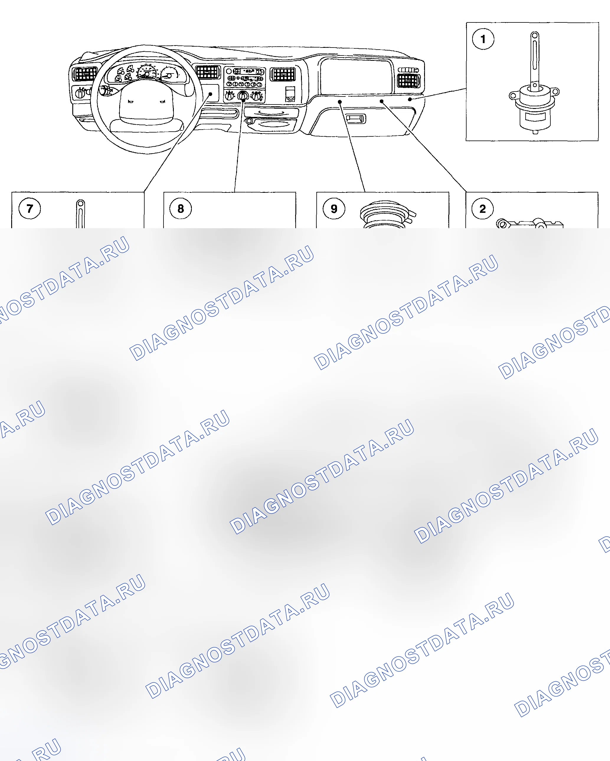 Рис. 546: Расположение компонентов - ручной климат-контроль. Ford Pickup F250 Super Duty I