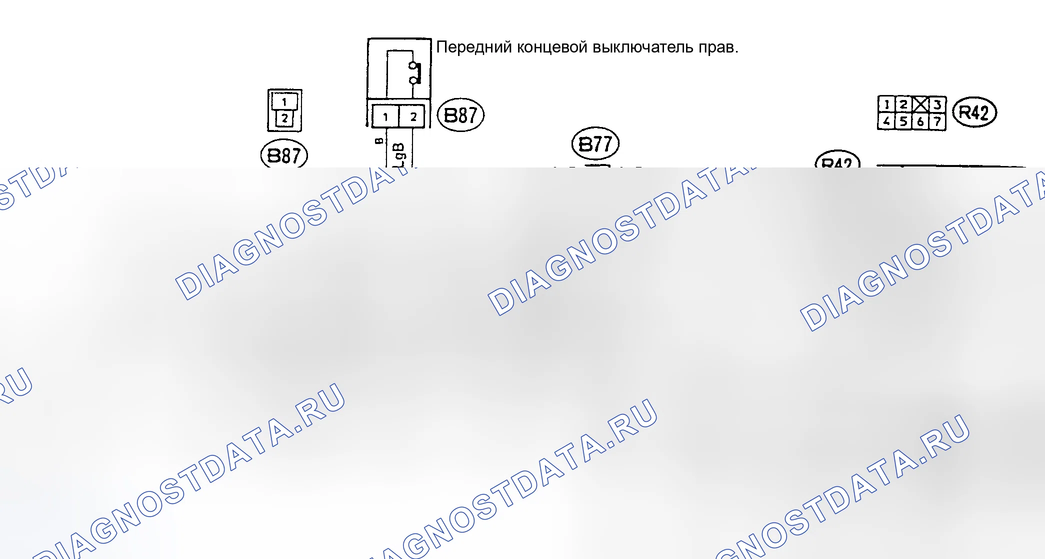Рис. 20: Схема подключения концевого выключателя переднего пассажира. Subaru Legacy BC/BJ/BF