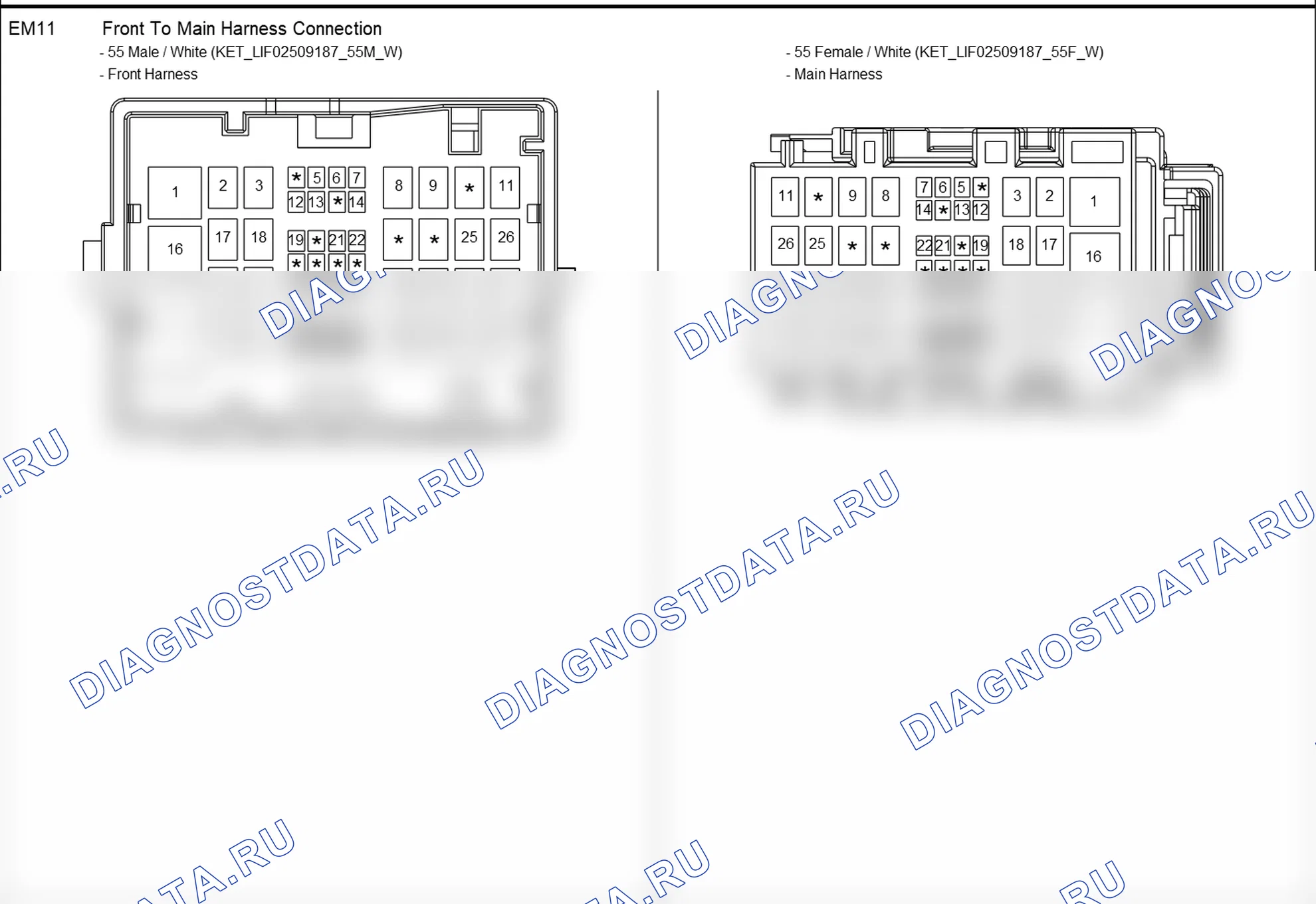 Распиновка разъёма EM11 — harness connection. Hyundai Elantra V рестайлинг