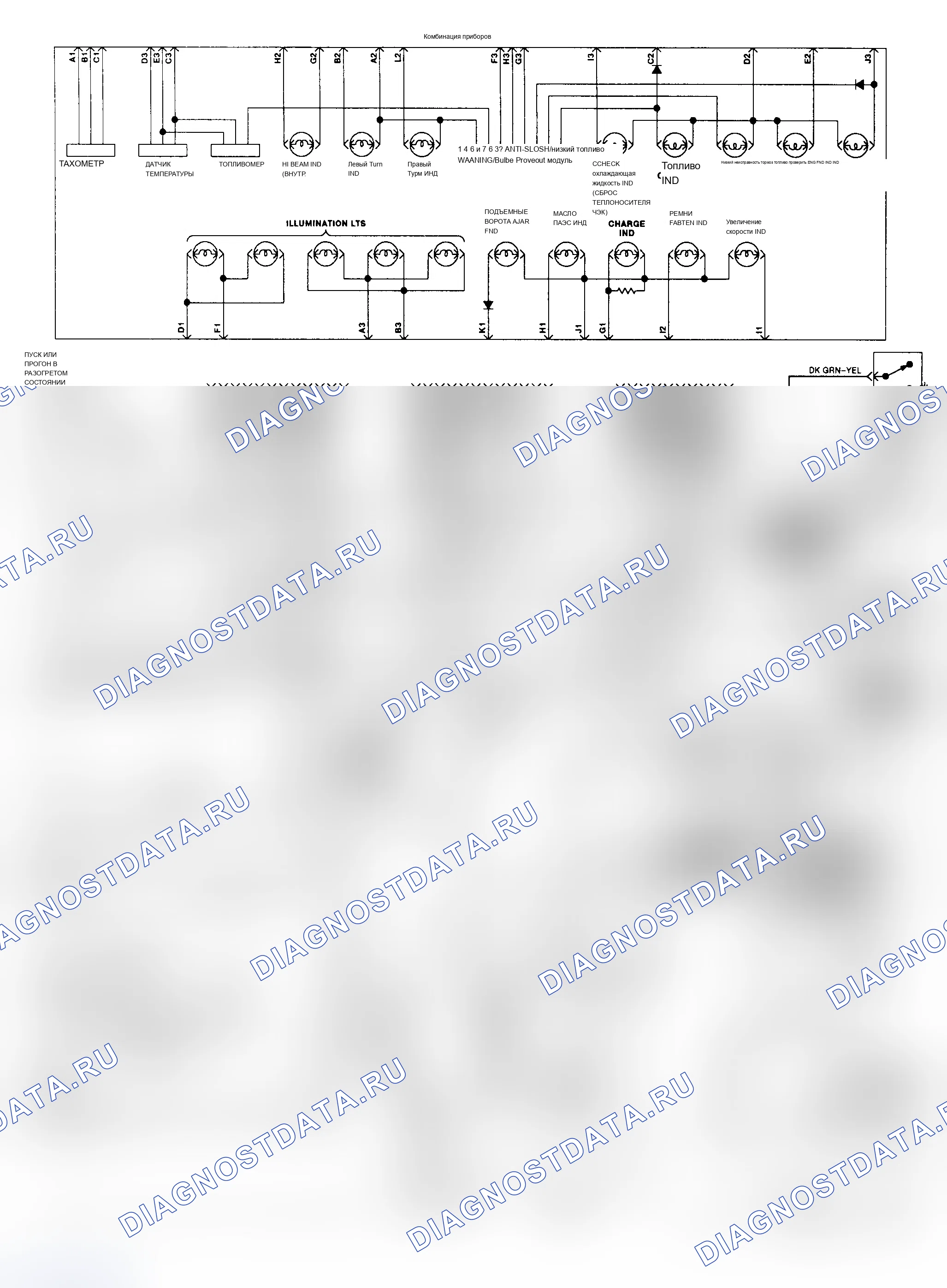 Рис. 36: Схема аналоговых приборов (Escort и Tracer Sport Cluster). Mercury Sable II