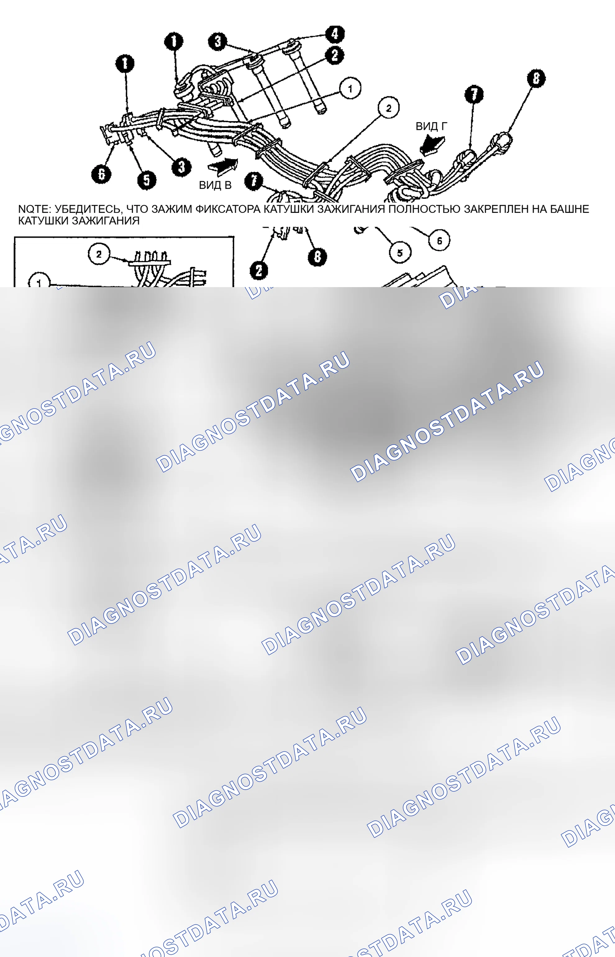 Рис. 3: Идентификация разводки проводов свечи зажигания (Mark VIII). Mazda 121 II