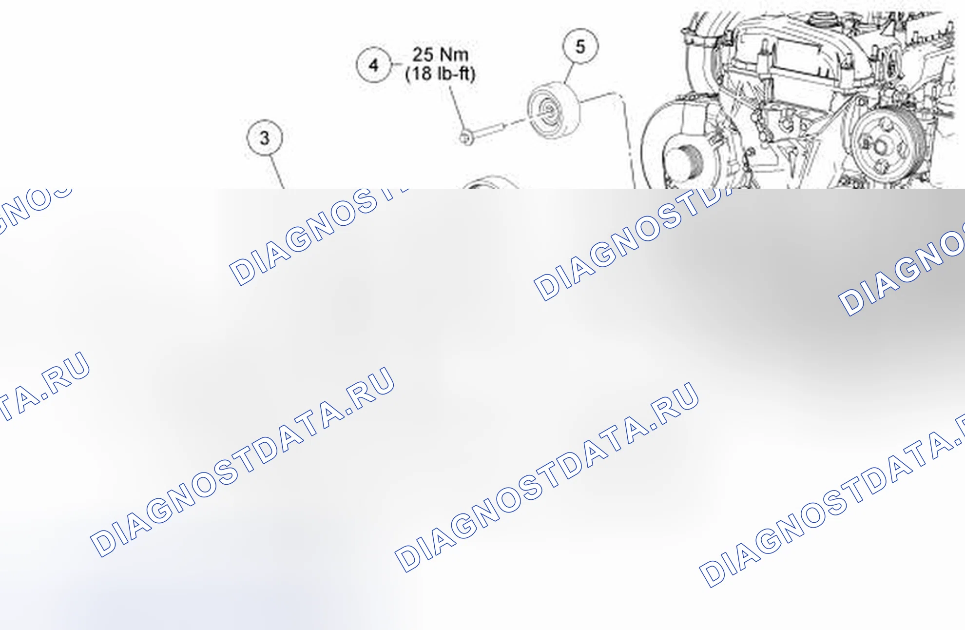 Рис. 5: Фронтальный вспомогательный привод (FEAD) - разнесенный вид. Hyundai Maxcruz I