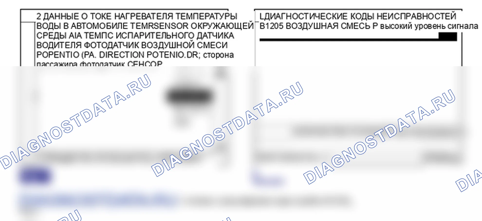 Данные диагностического сканера — B1205. Hyundai Santa Fe CM