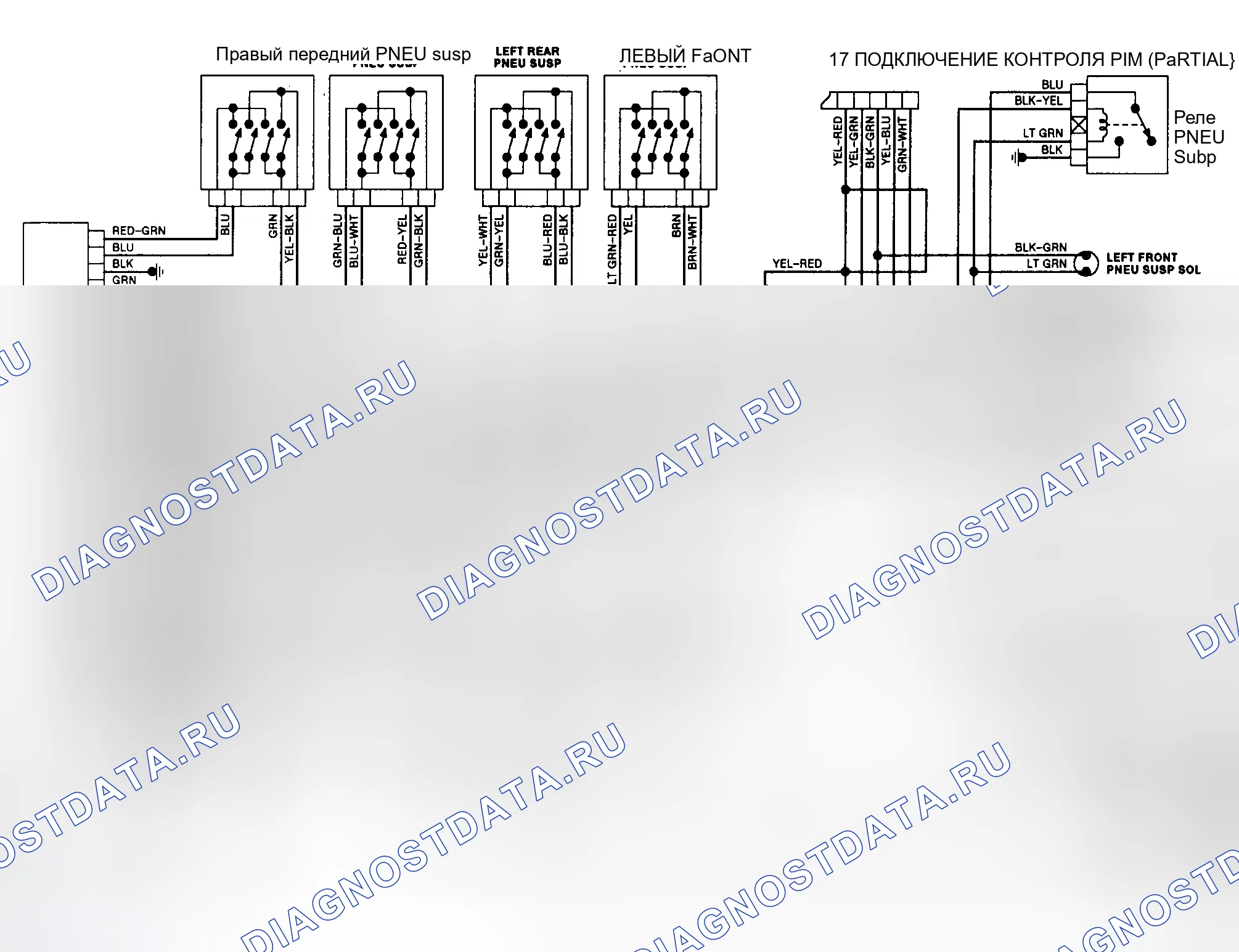 Рис. 2: электросхема системы контроля высоты (XT и XT6). Subaru Legacy BC/BJ/BF