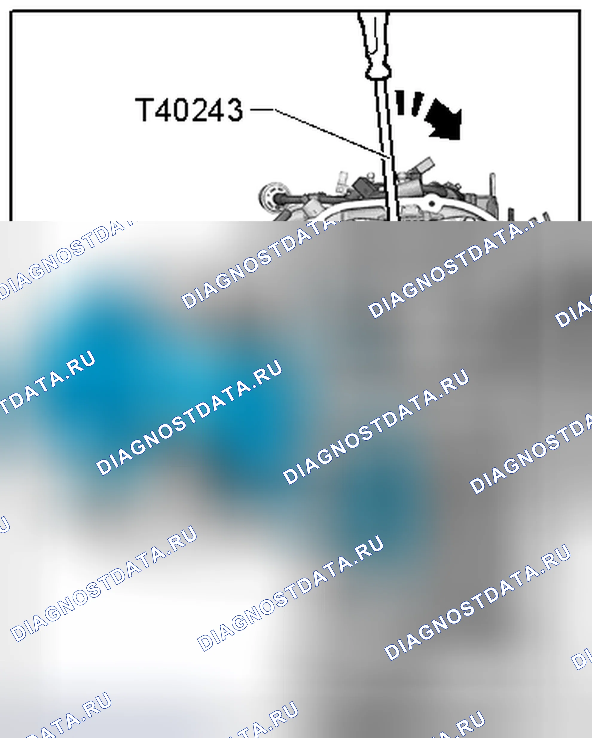 Рис. 138: Идентифицирующий рычаг T40243 - стрелки, установка. Volkswagen Tiguan I