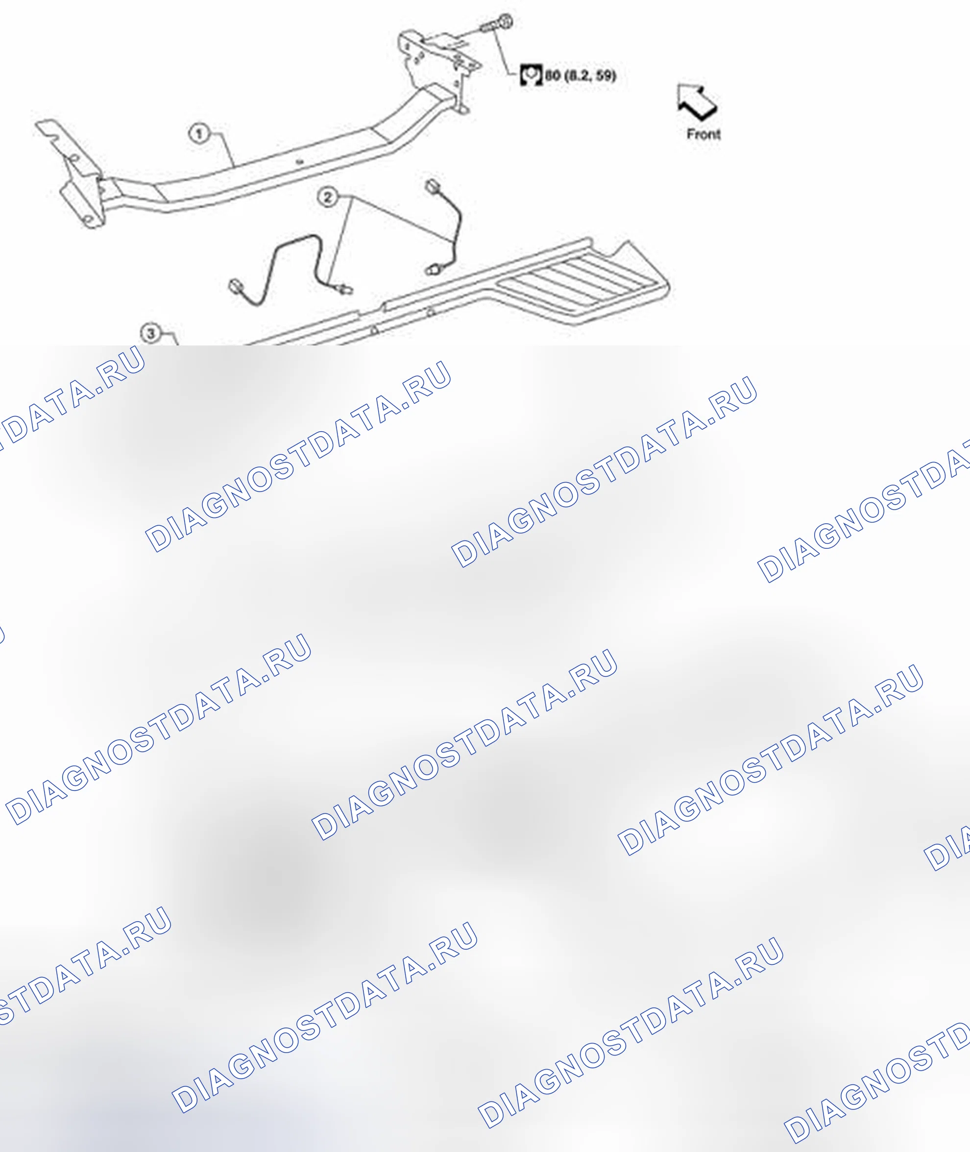 Рис. 2: Покомпонентный вид компонентов заднего бампера. Nissan Frontier D40