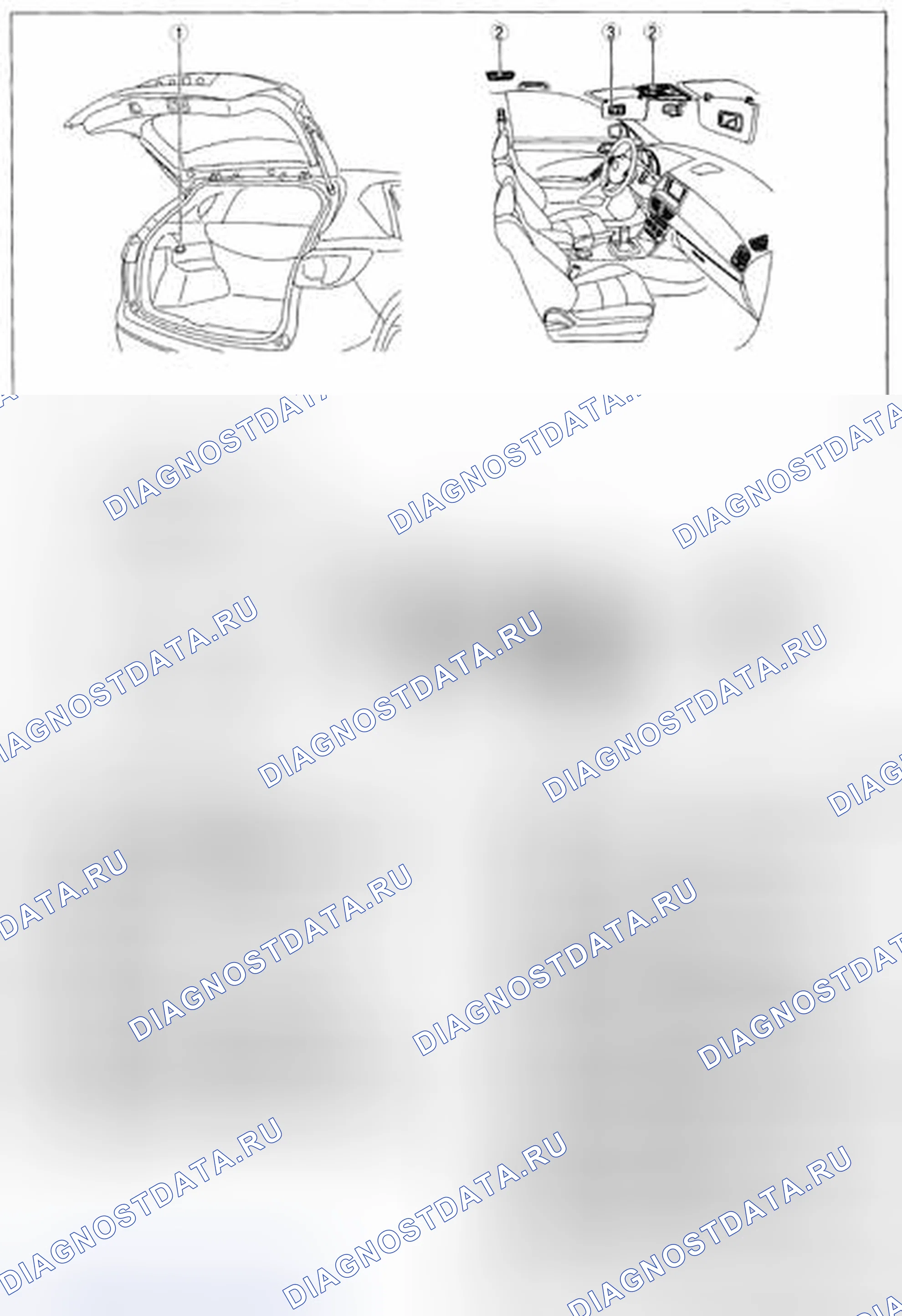 Рис. 3: Расположение компонентов систем освещения (внутреннее). Mazda CX-5 I