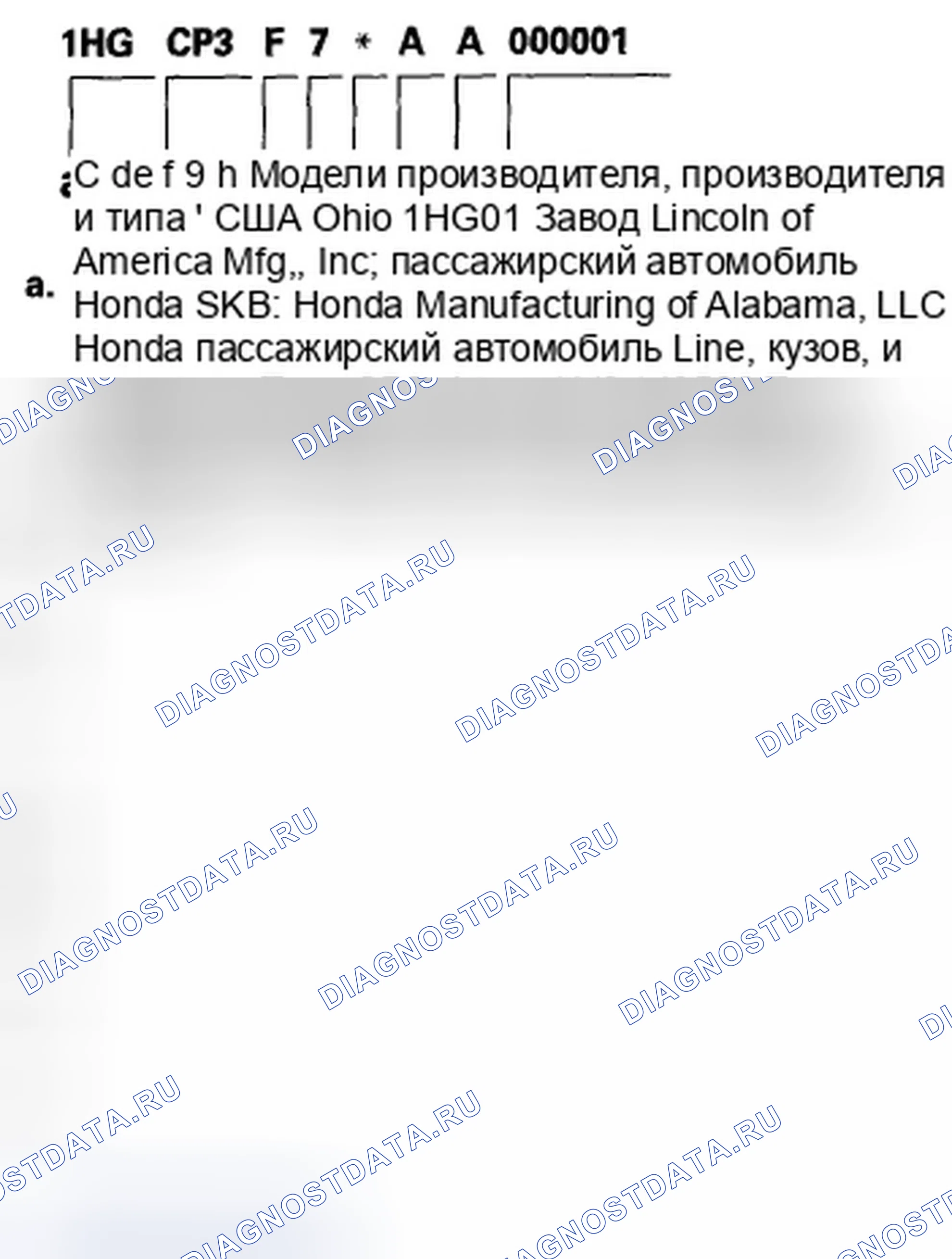 Рис. 30: Идентификационный номер транспортного средства. Honda Accord VIII