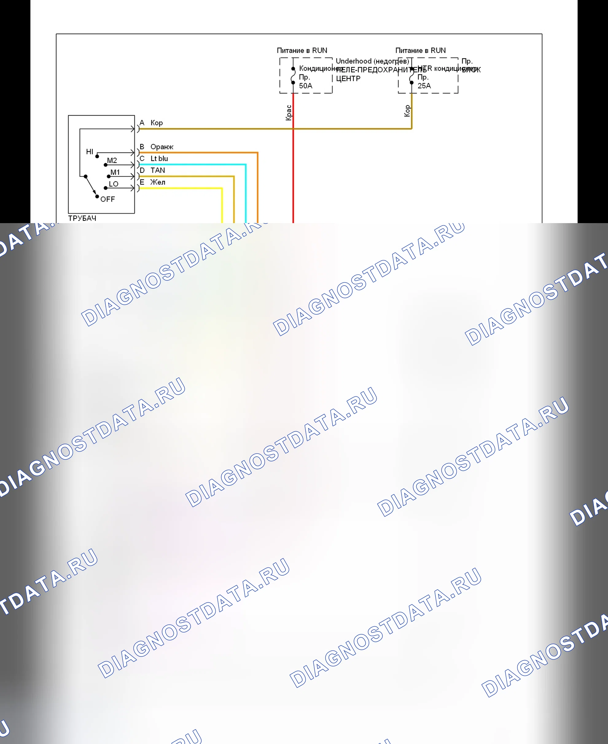 Рис. 5: Схема подключения системы переднего нагревателя. Chevrolet Suburban K2500 
