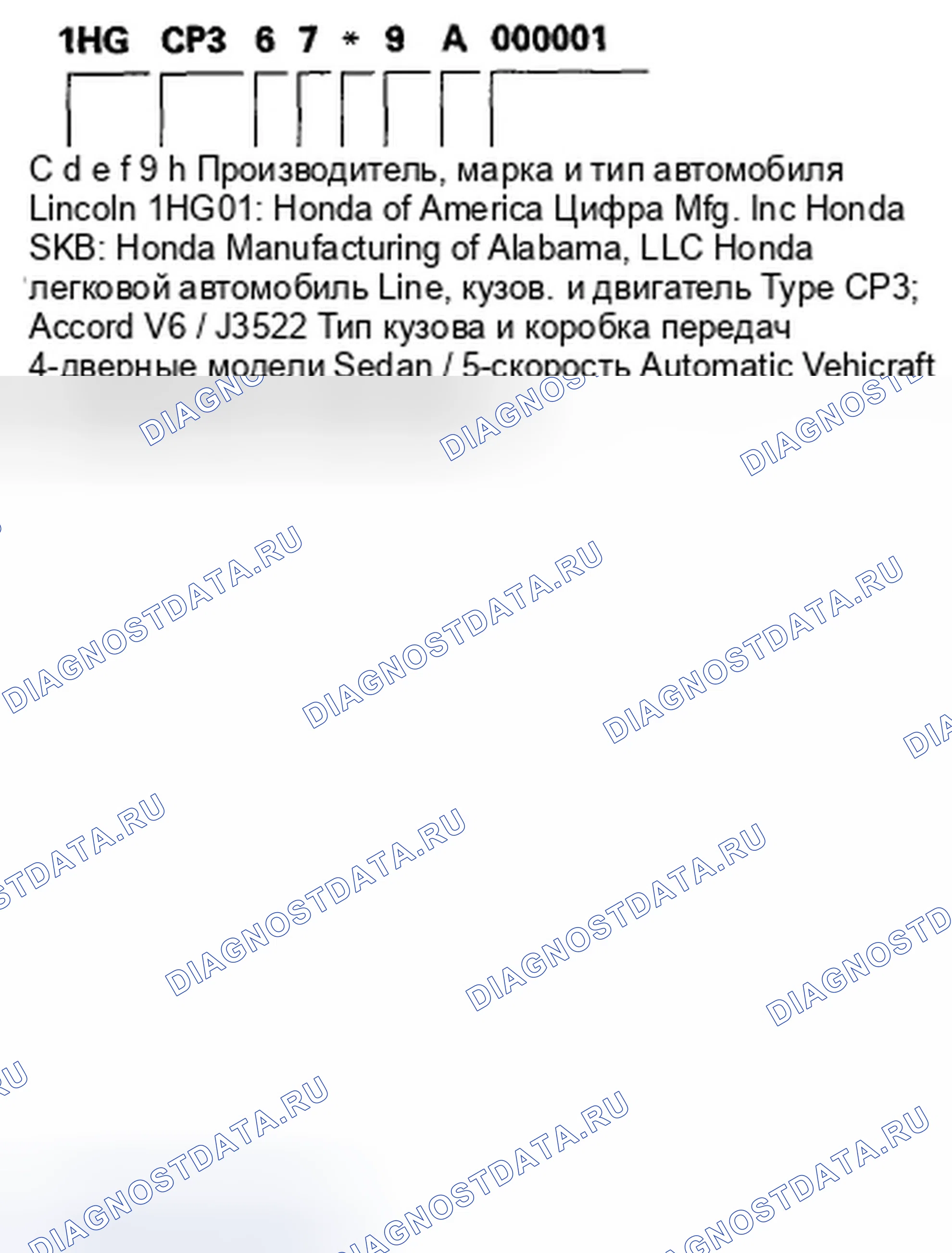 Рис. 20: Идентификационный номер транспортного средства. Honda Accord VIII