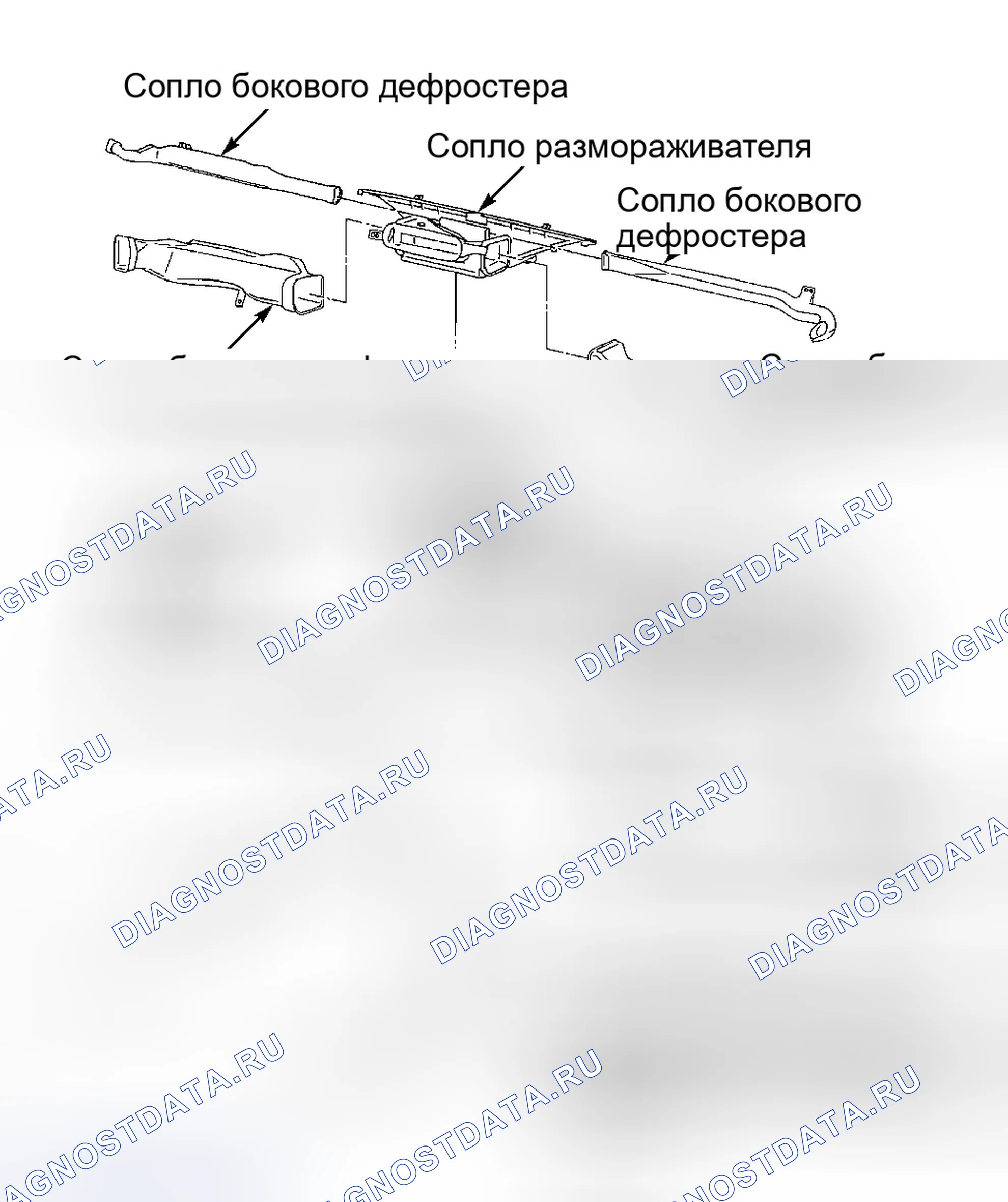 Рис. 10: КОМПОНЕНТЫ И ВОЗДУХОВОДЫ A / C-НАГРЕВАТЕЛЯ. Infiniti QX4 I
