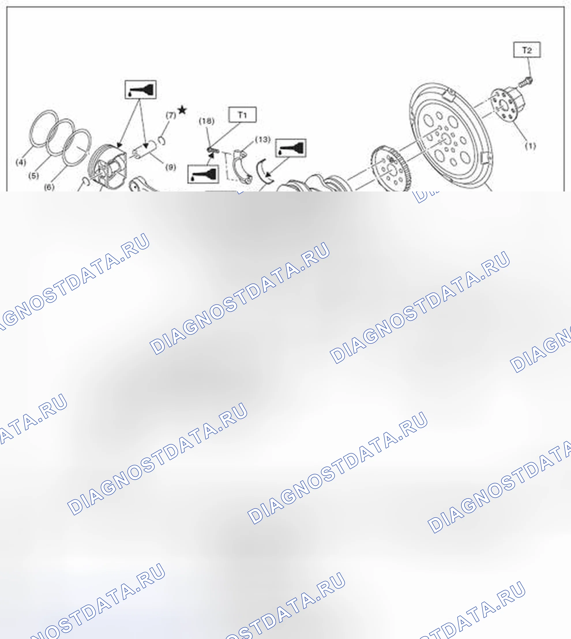 Рис. 475: КОЛЕНЧАТЫЙ ВАЛ И ПОРШЕНЬ. Subaru Outback BR рестайлинг