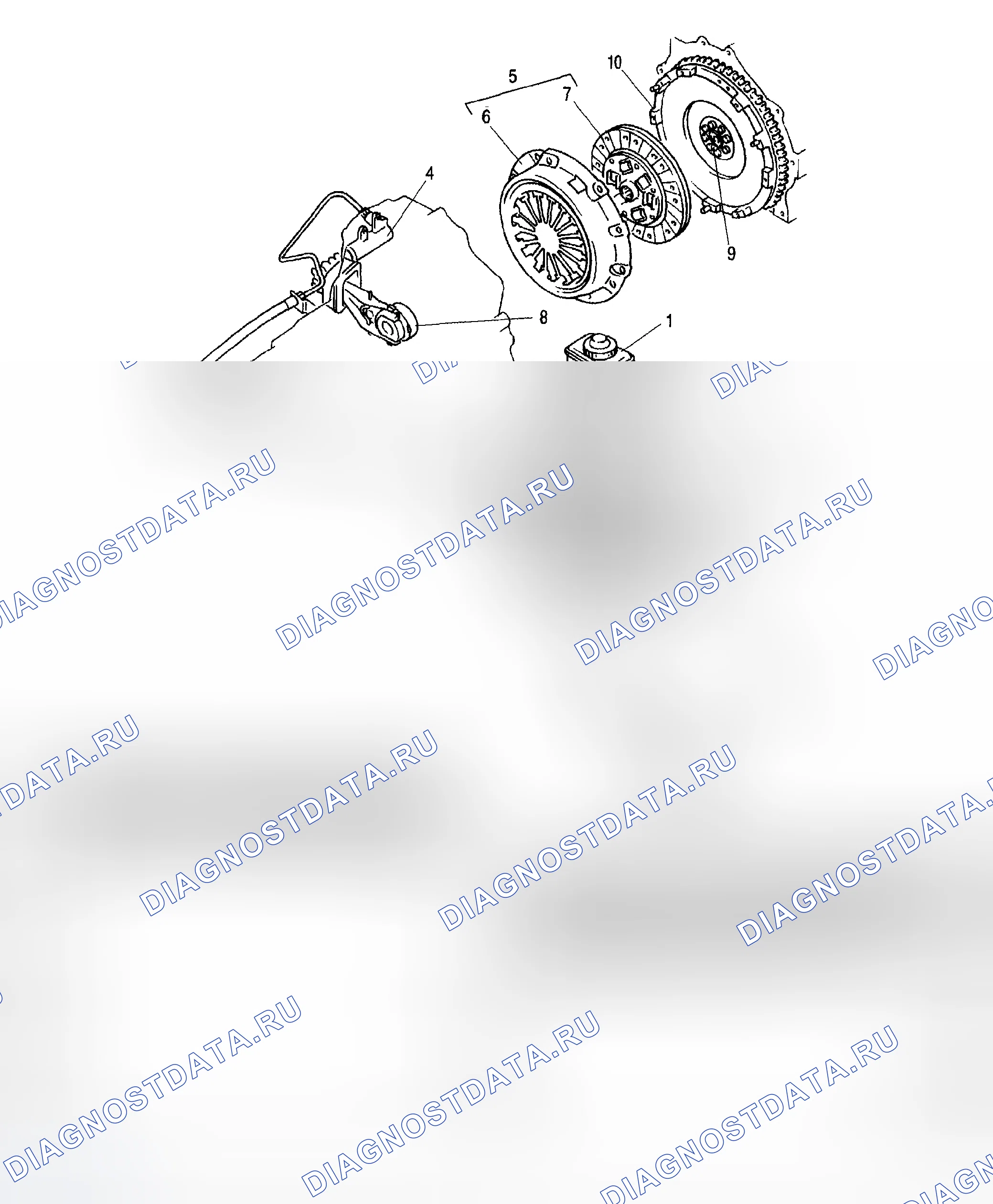 Рис. 1: ИНДЕКС РАСПОЛОЖЕНИЯ КОМПОНЕНТОВ СЦЕПЛЕНИЯ. Mazda Protege BJ
